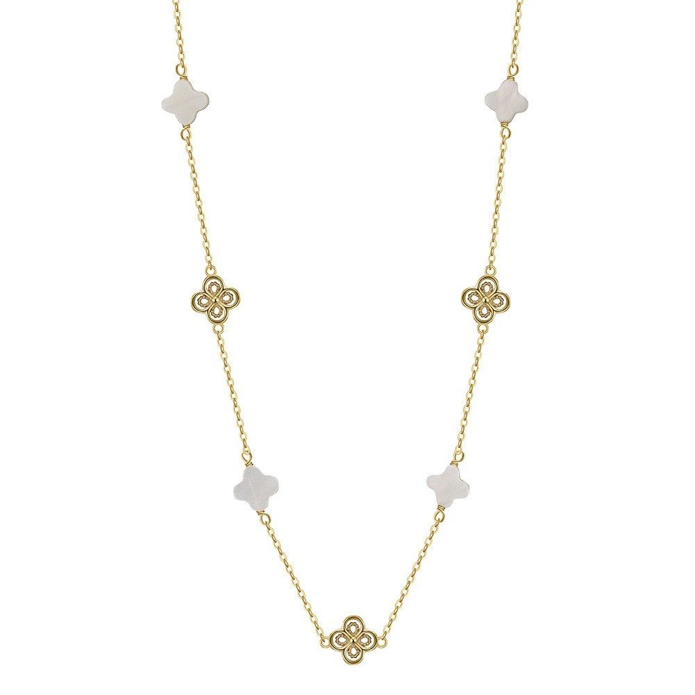 Runde Perlé Perlenkette zarte Kette Kleeblatt mit Muschel, 925 Sterling Silber, 14K Gold, handgefertigte Halskette, Glücksbringer (inkl. Geschenkverpackung)