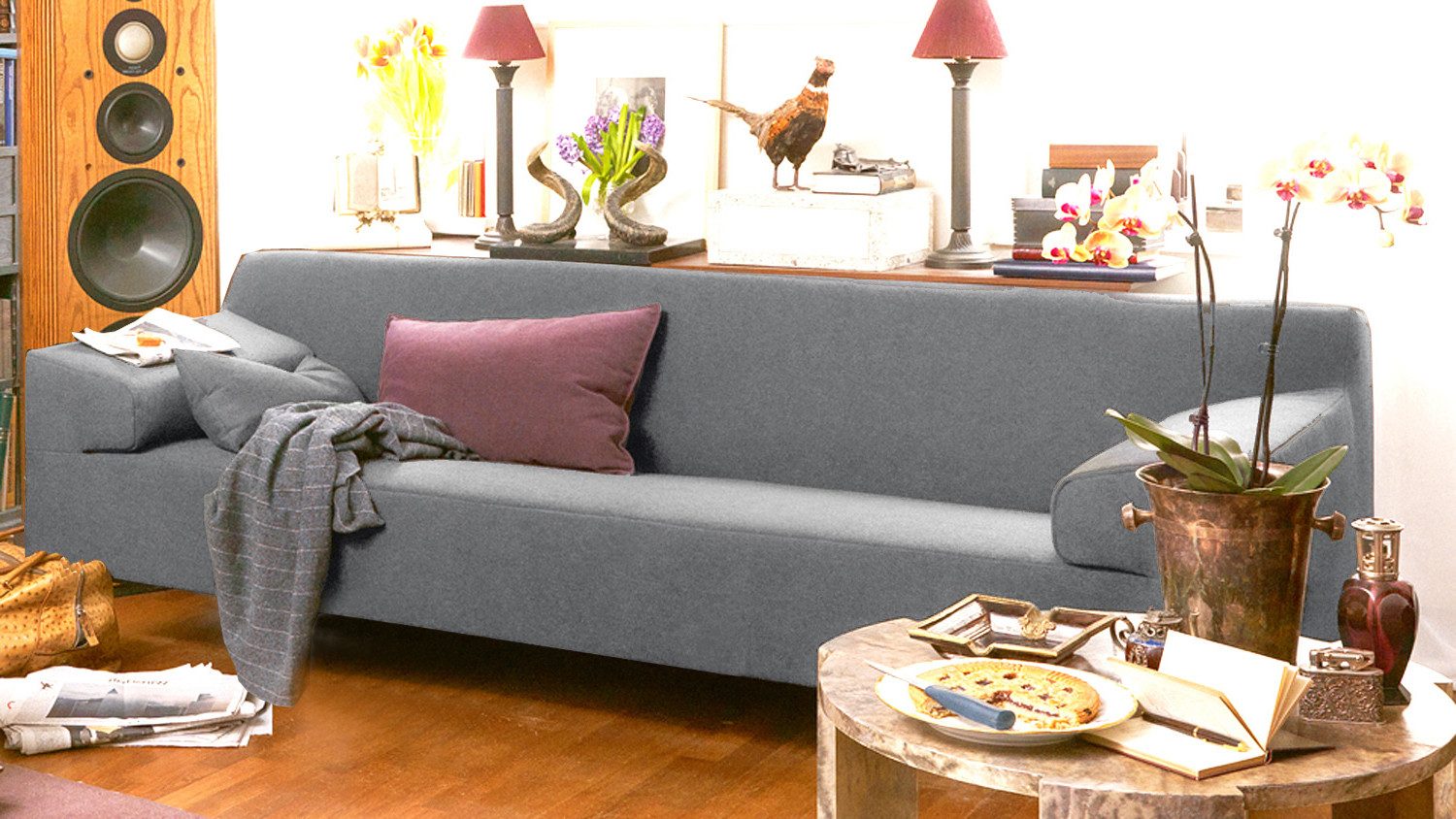 Rolf Benz Sofa ROLF BENZ Sofa Freistil 180 Couch Stoff grau 220 cm Fuß schw günstig online kaufen