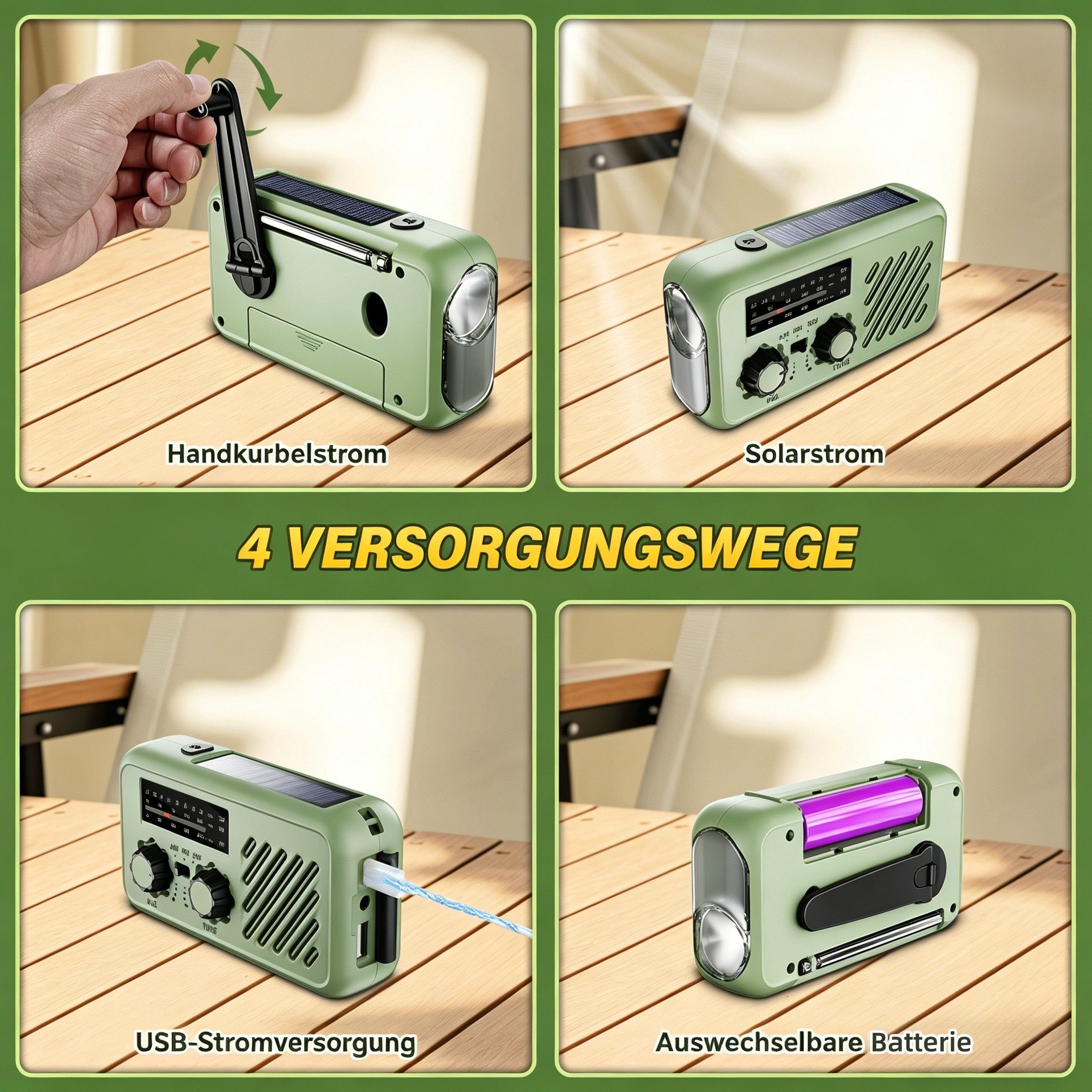 AIBISTAR Notfallradio,Solar Handkurbel Kurbelradio,AM/FM/SW mit Taschenlampe Notfallradio (SW, FM, AM, 5 W, mit austauschbarem 18650 Akku,SOS Alarm,Überlebenshilfe)