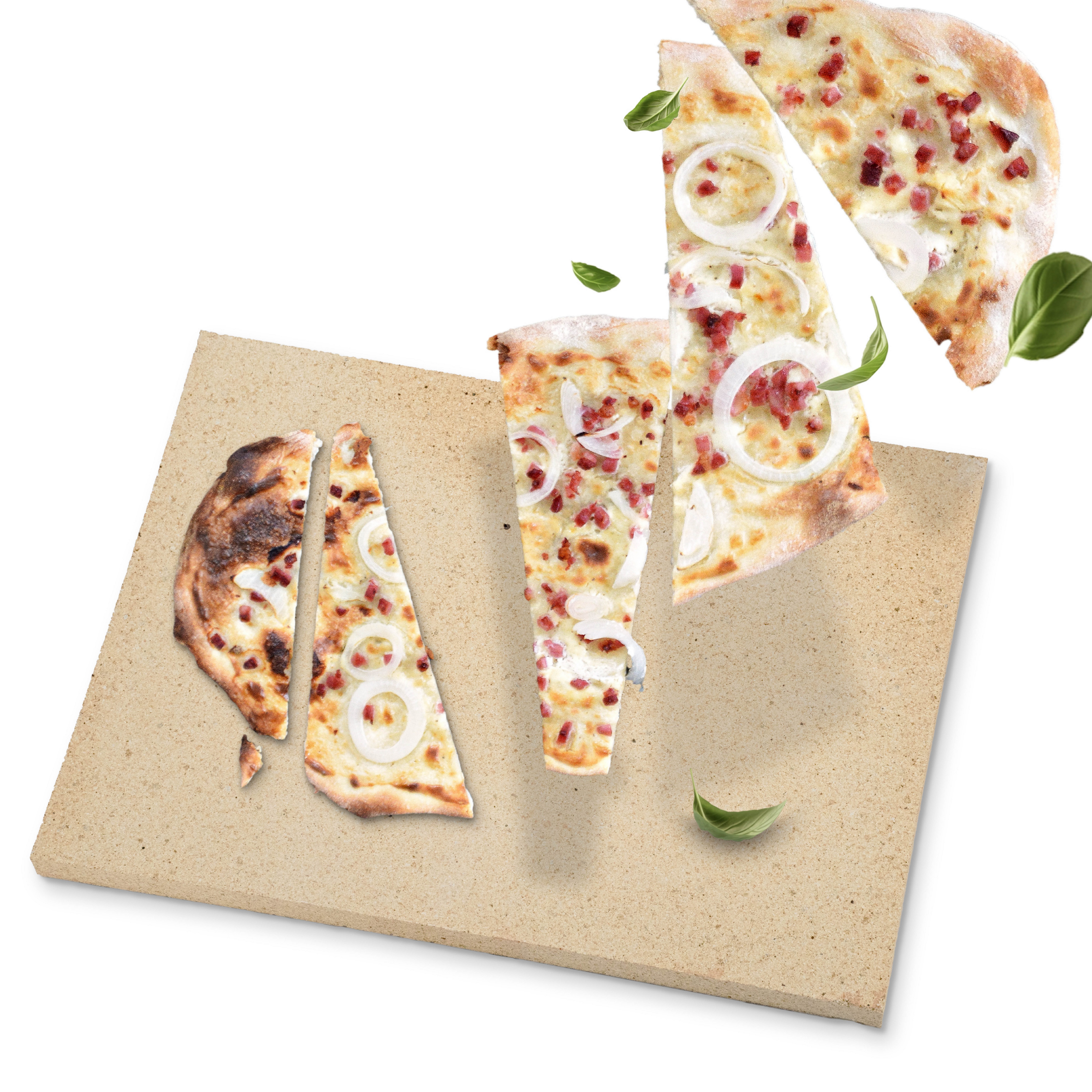 Feuerfest 123 GmbH Pizzastein Flammkuchenstein Backstein Eckig - Für Backofen, Ofen & Gas Grill, (Flammkuchen wie vom Italiener für zu Hause), Backstein Lebensmittelecht Schamottstein