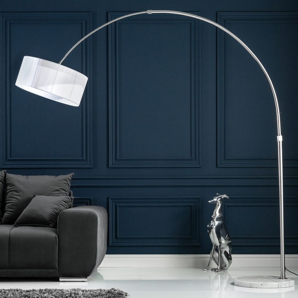 cagü Bogenlampen Design XL Bogenlampe LUMA Weiß & Marmorfuß Höhe verstellbar 205-225cm, Ein-/Ausschalter, ohne Leuchtmittel, E27