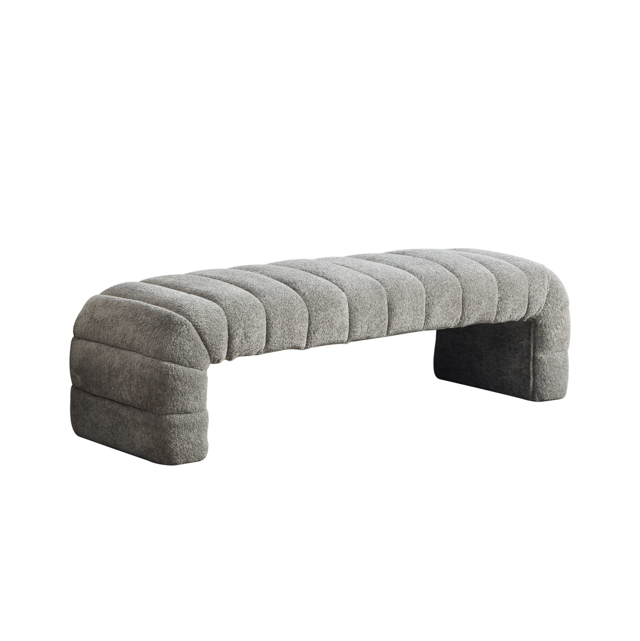 HAUSS SPOLE Polsterbank mit Rillenpolsterung,Fußhocker aus Chenille mit Holzrahmen,Grau (Multifunktionsbank armlehnloser Sitzbank), Chenille-Bank für Schlafzimmer, Wohnzimmer und Eingangsbereiche