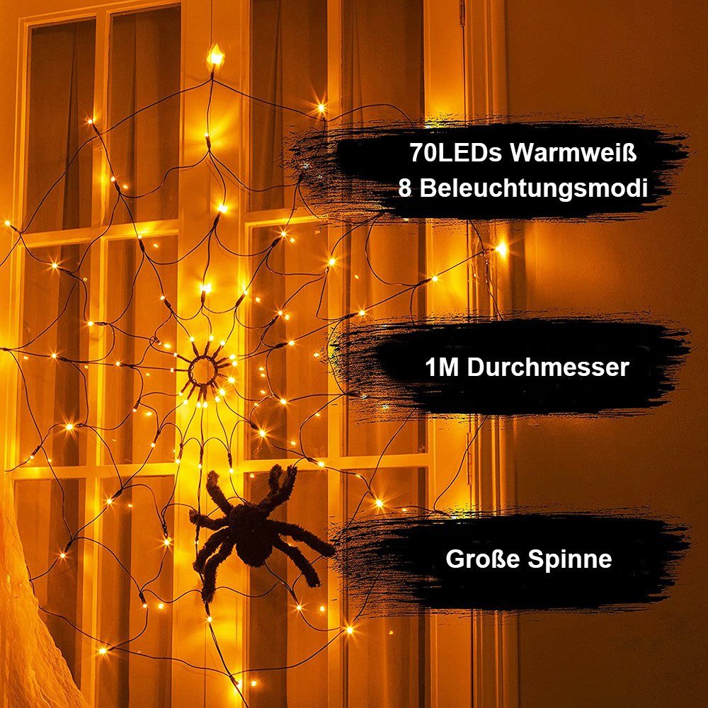 Licht; Warmweiß 1M Hof Weihnachten Spinnennetz Bar LED-Lichterkette Lichtmodi, Rosnek Zeitschaltfunktion; für Party Wasserdicht 8 Deko, Durchmesser,
