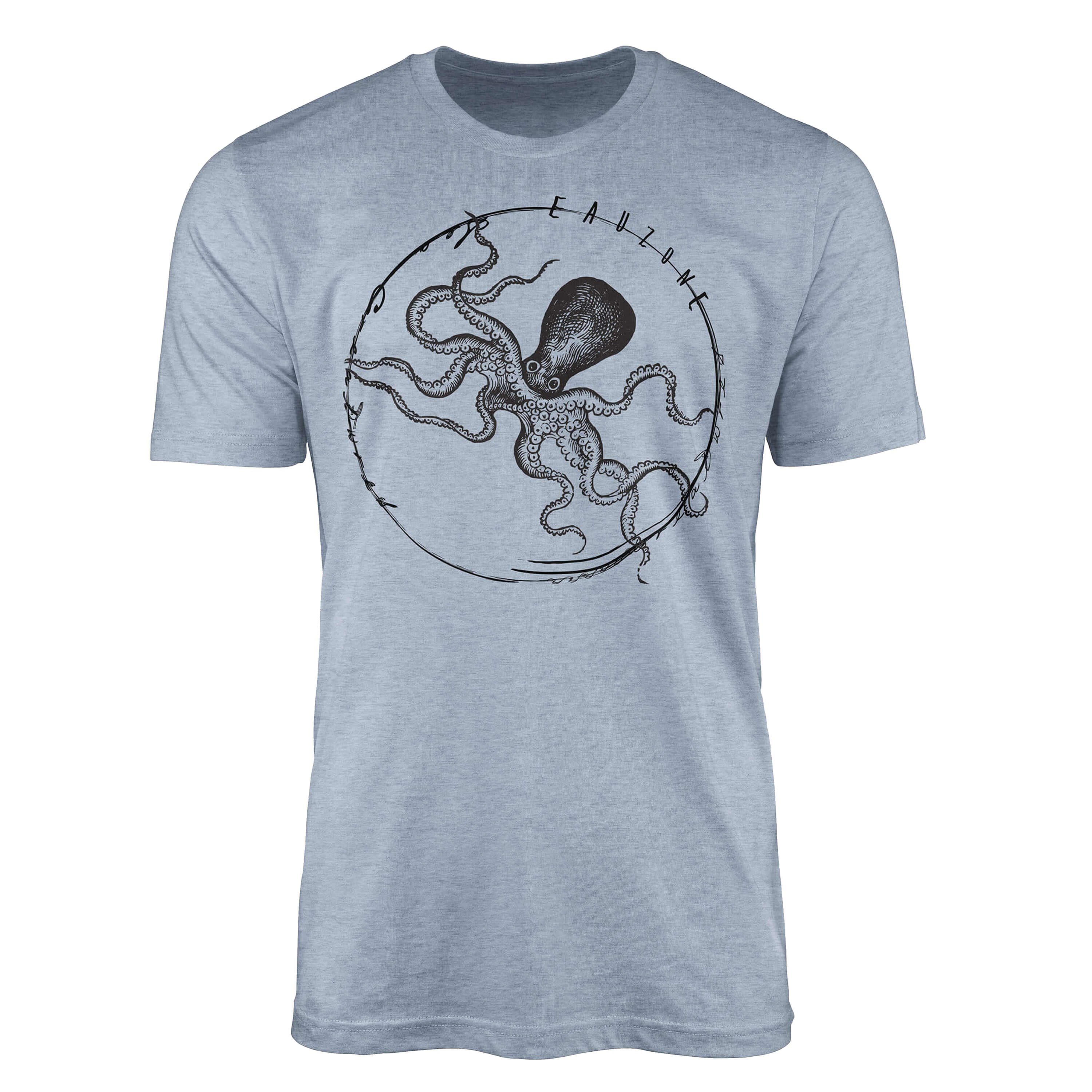 Sinus Art T-Shirt T-Shirt Tiefsee Fische - Serie: Sea Creatures, feine Struktur und sportlicher Schnitt / Sea 084 Stonewash Denim