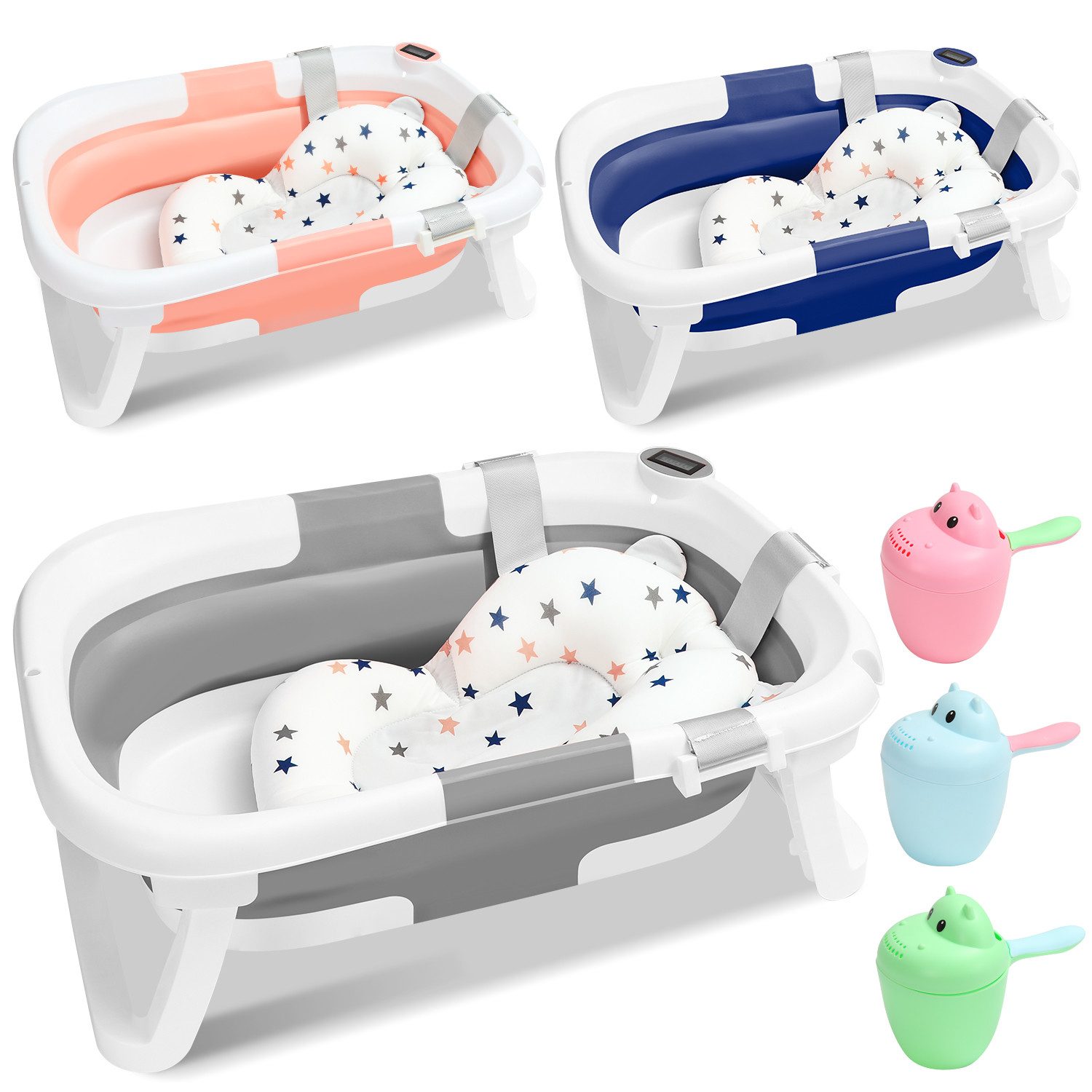 Clanmacy Babybadewanne Baby Badewanne Faltbare Babywanne mit kissen Ergonom günstig online kaufen