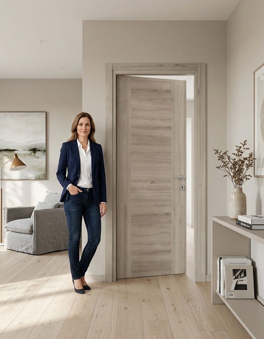 Xlmoebel Zimmertür Elegante hellbraune Innentür im modernen Design aus Holz, Made in Europa