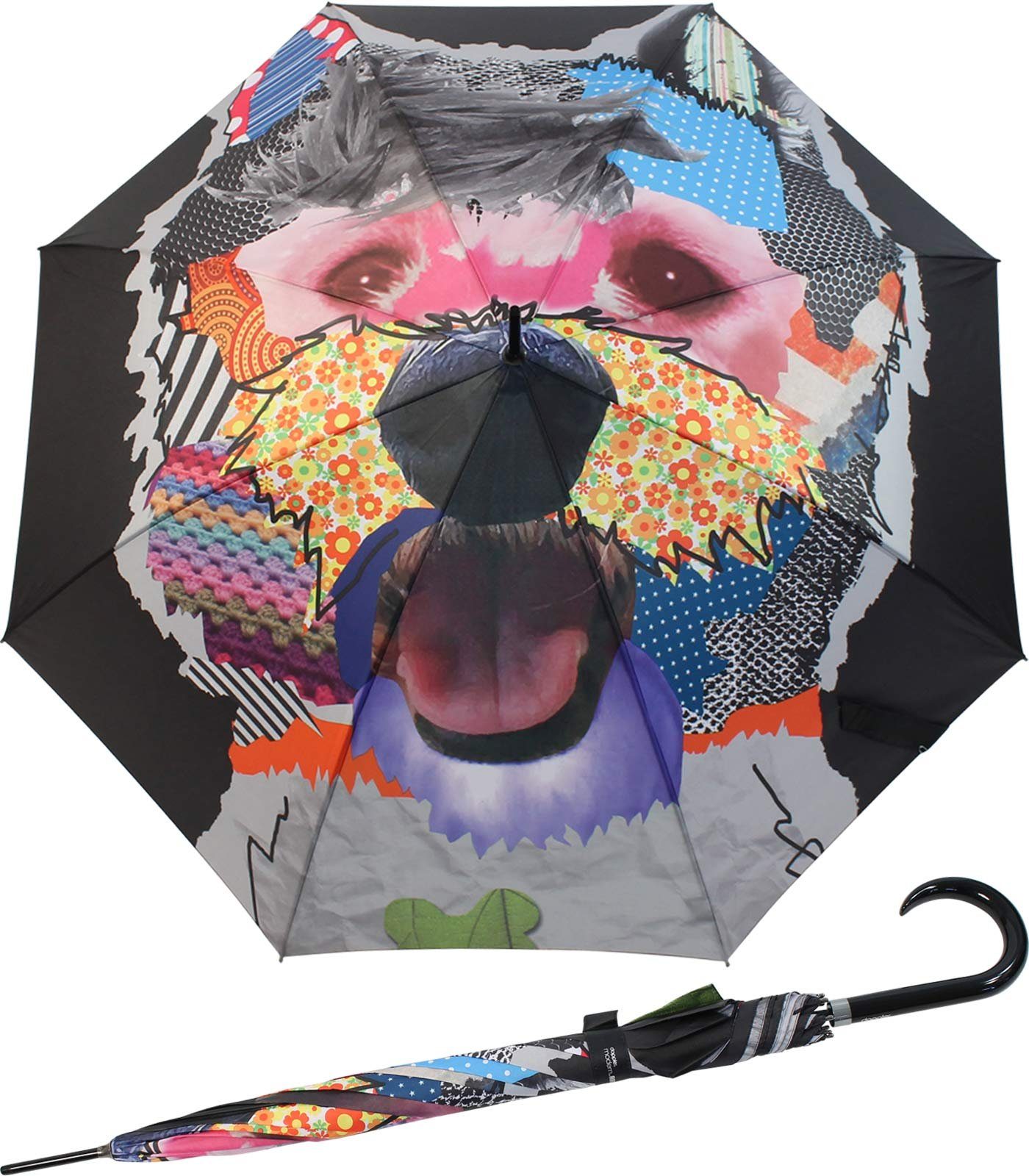 doppler® Langregenschirm edler Regenschirm mit geschlossen cm mit Auf-Automatik formschönem Art, 89 modern 104 Maße: Regenschirm auffälliger Schirm groß Griff, geöffnet cm, Druck