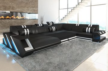 Sofa Dreams Wohnlandschaft Leder Ledercouch Sofa Apollonia XXL U Form Ledersofa, Couch, mit LED, wahlweise mit Bettfunktion als Schlafsofa, Designersofa