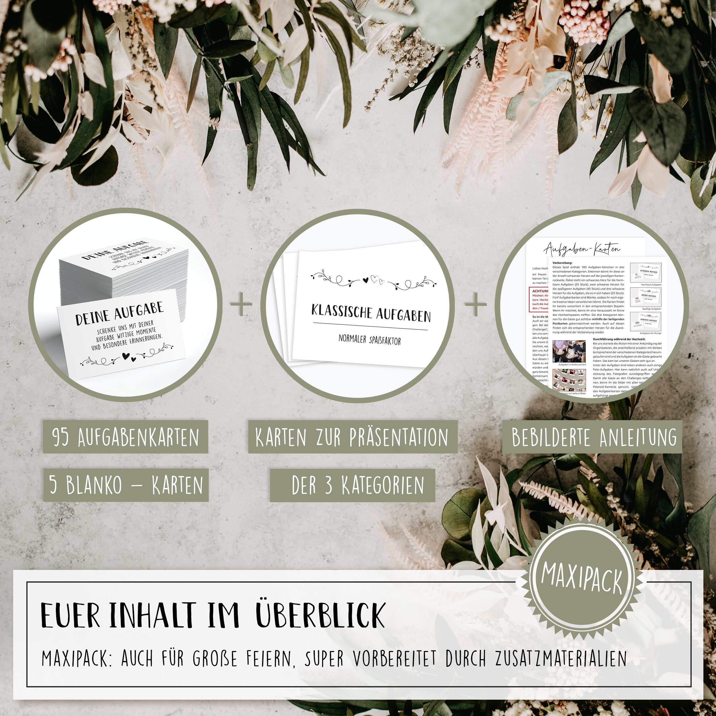 Hyggelig Home Hochzeitskarte 100 Hochzeits Aufgaben Karten, Hochzeitsspiel, Fotospiel, Knickfreie Lieferung Qualitätsdruck Dickes Papier