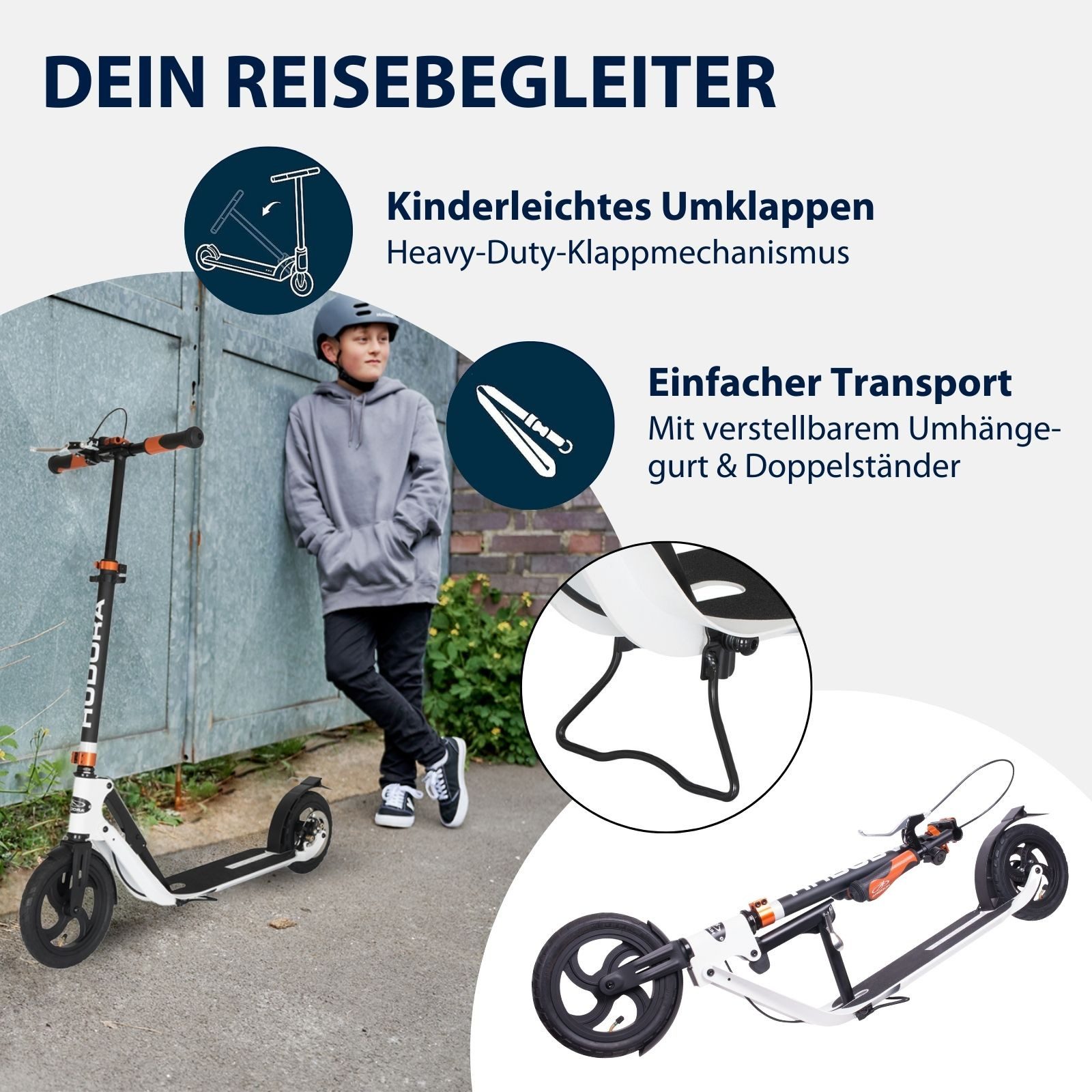 Hudora Cityroller BigWheel® Air 230 Dual Brake Scooter, einklappbarer, höhenverstellbarer Tretroller