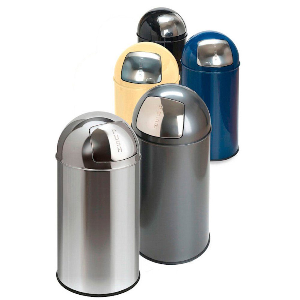 PROREGAL® Mülleimer mit & Pushdeckel aus Weiß Abfallbehälter Inneneimer Metall, Silber 40L,