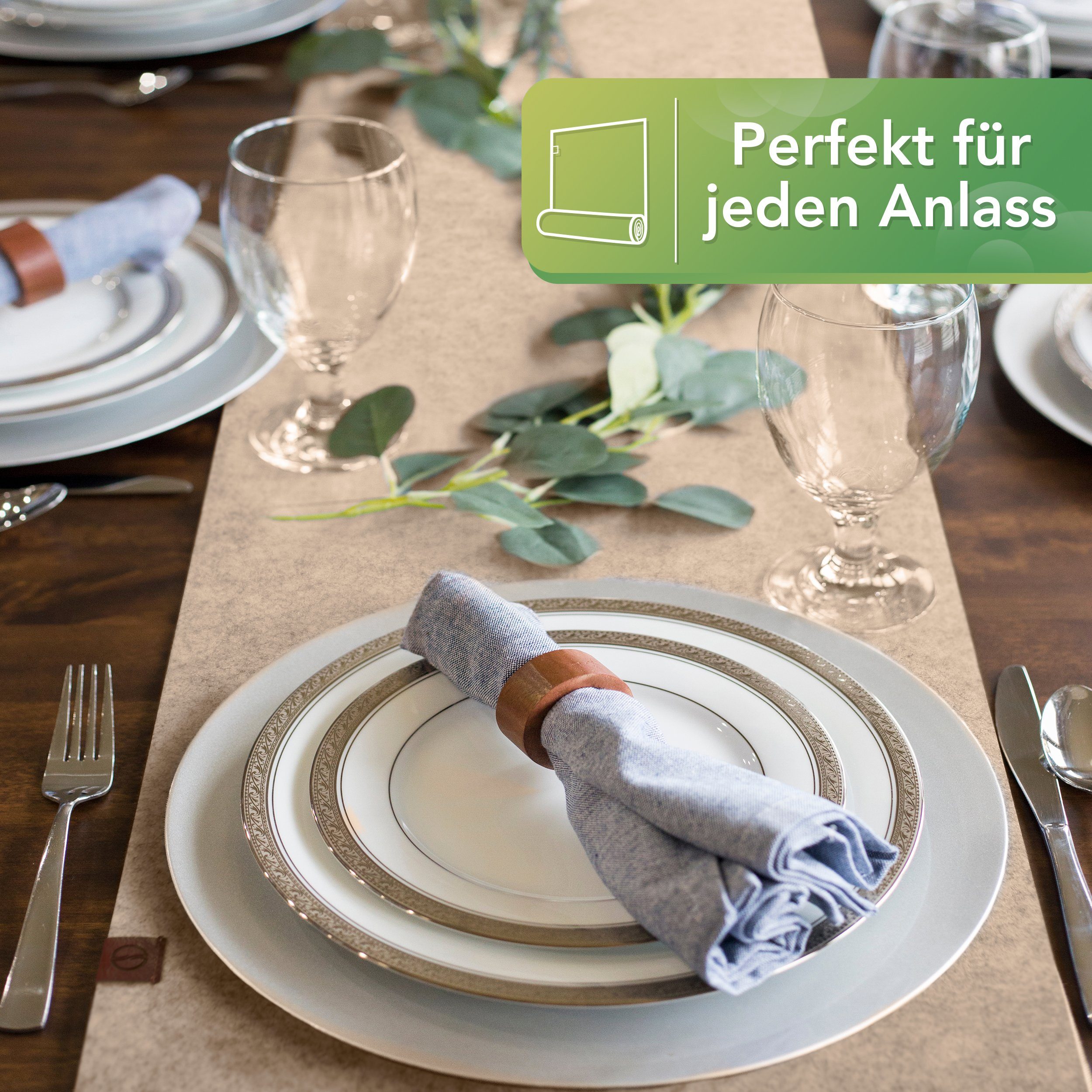 (skandinavische Tischdecke Tisch Deko), mit aus Loco Bird Abwaschbare draußen Beige Filzläufer Kunstleder-Label für Tischband Tischläufer Filz,