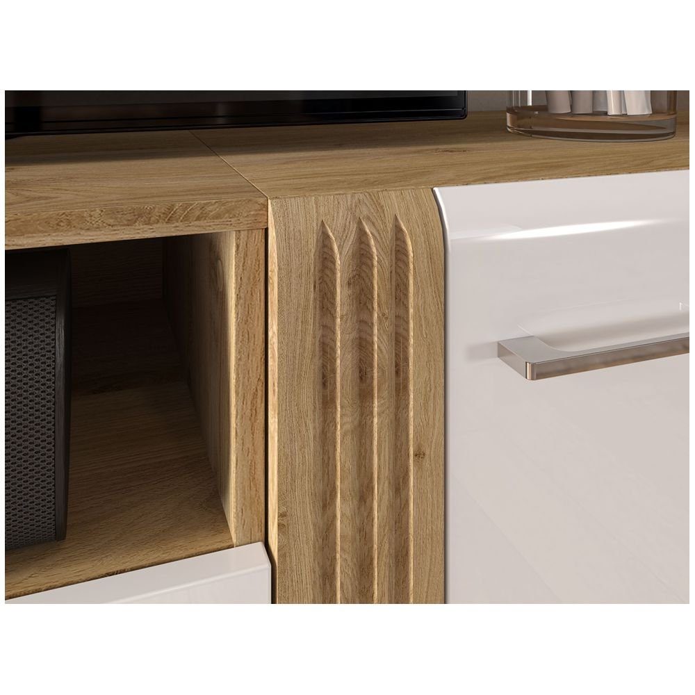 Lomadox Wohnwand AKRON-131, (4-St), Anbauwand inkl. Vitrinenschrank, Lowboard, Wandboard und Highboard