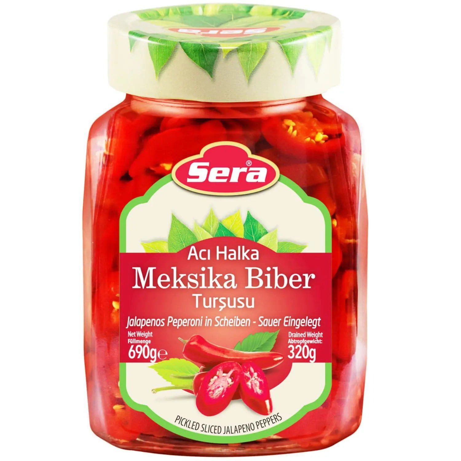 SERA FOOD Antipasti Sera Eingelegte Peperoni & Jalapeños, 1 x 690,00 g, Pikant & Sauer Eingelegt
