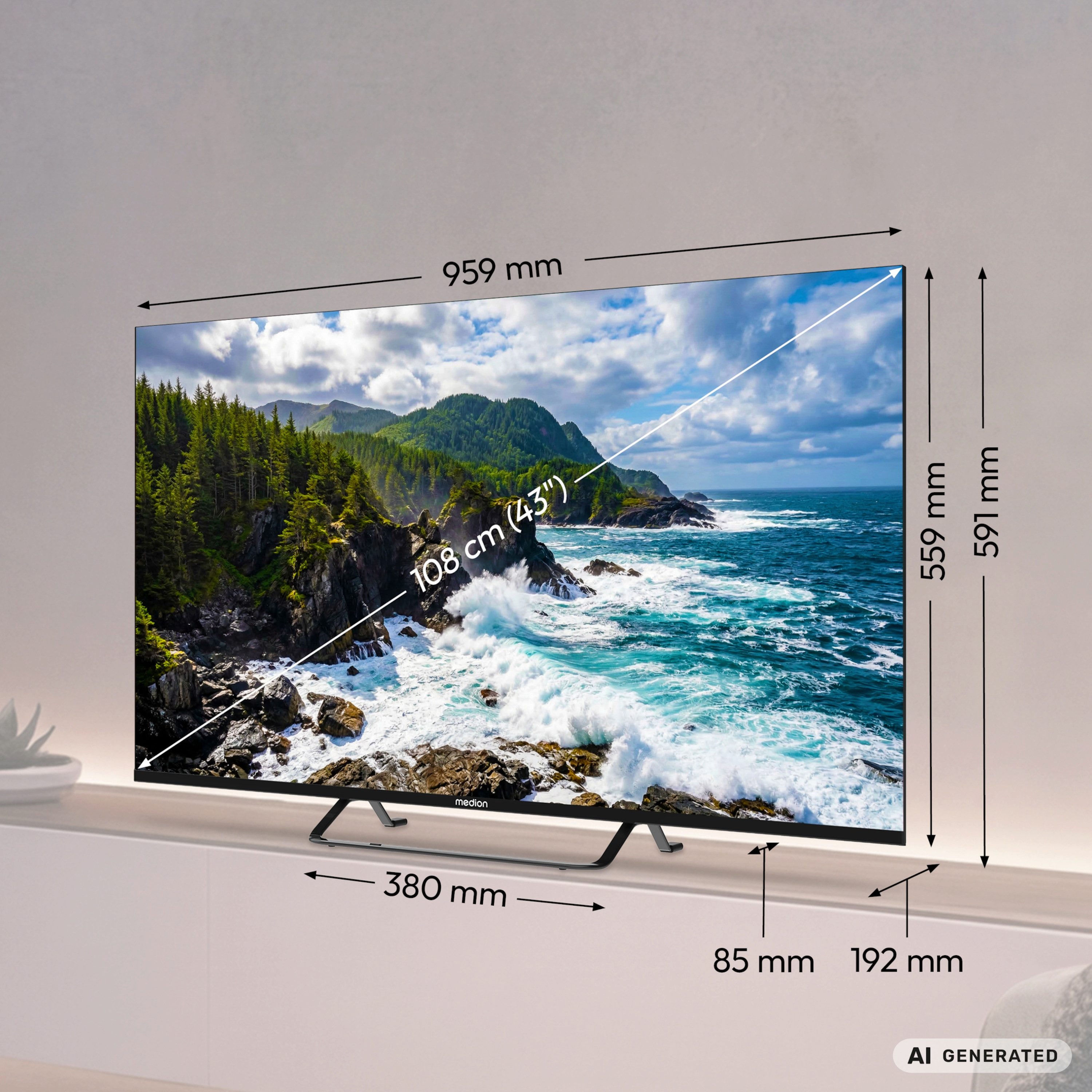 Medion® MD843401 LCD-LED Fernseher (108 cm/43 Zoll, 4K Ultra HD, 60Hz, X8432602)
