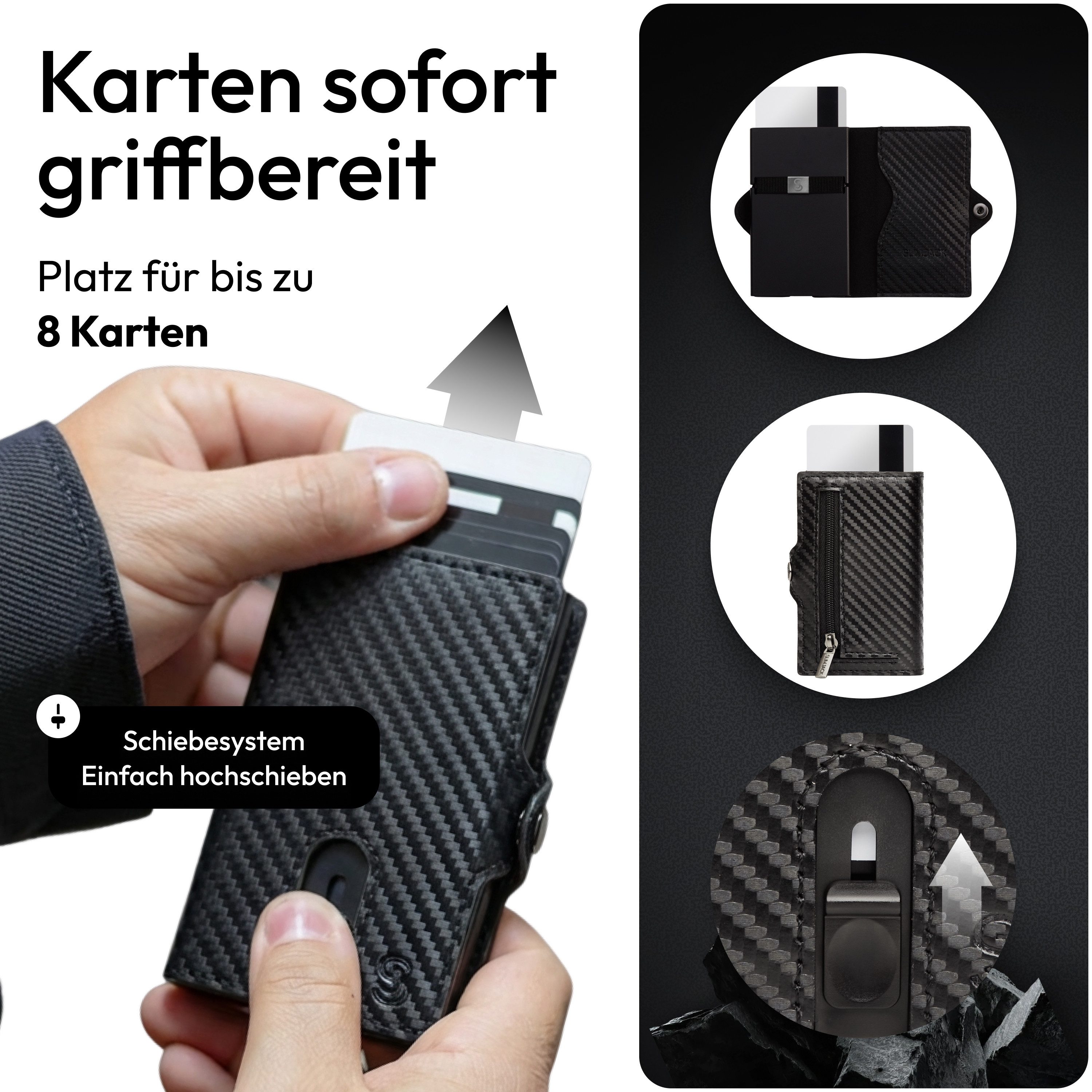 SLIMJACK Mini Geldbörse Herren - echt Leder - Münzfach RFID-Schutz - Cardholder - Slim Wallet (Portmonee), - Mini Geldbeutel - Portemonnaie - Kartenhalter - Kreditkartenetui