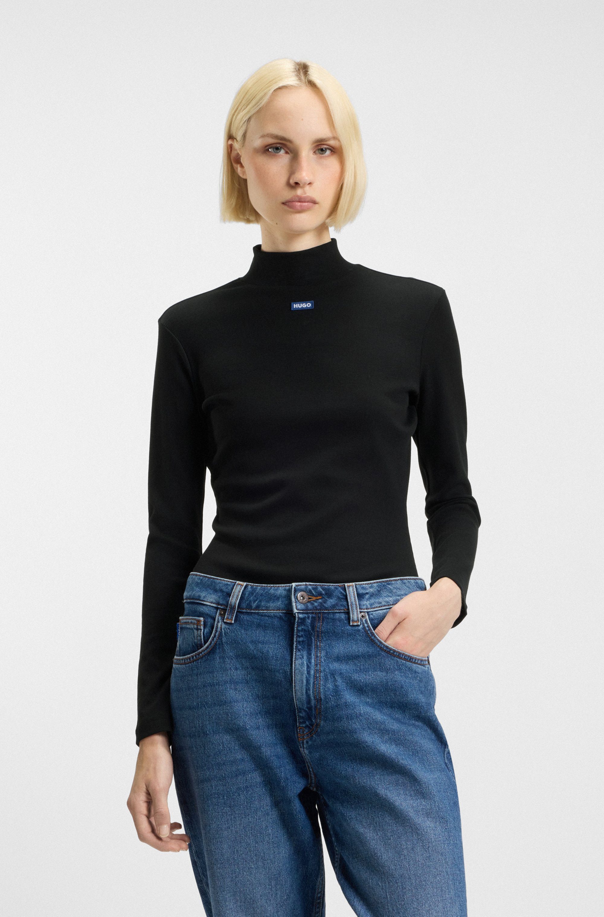 HUGO Blue Longsleeve Easy Longsleeve_B mit Stehkragen