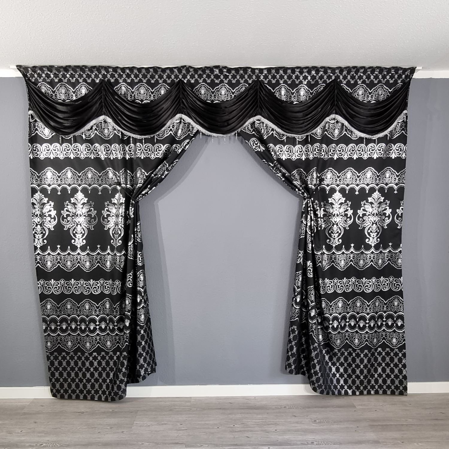 Gardinen by Justyna Verdunkelungsvorhang Barock Gardine Schwarz, Kräuselban günstig online kaufen