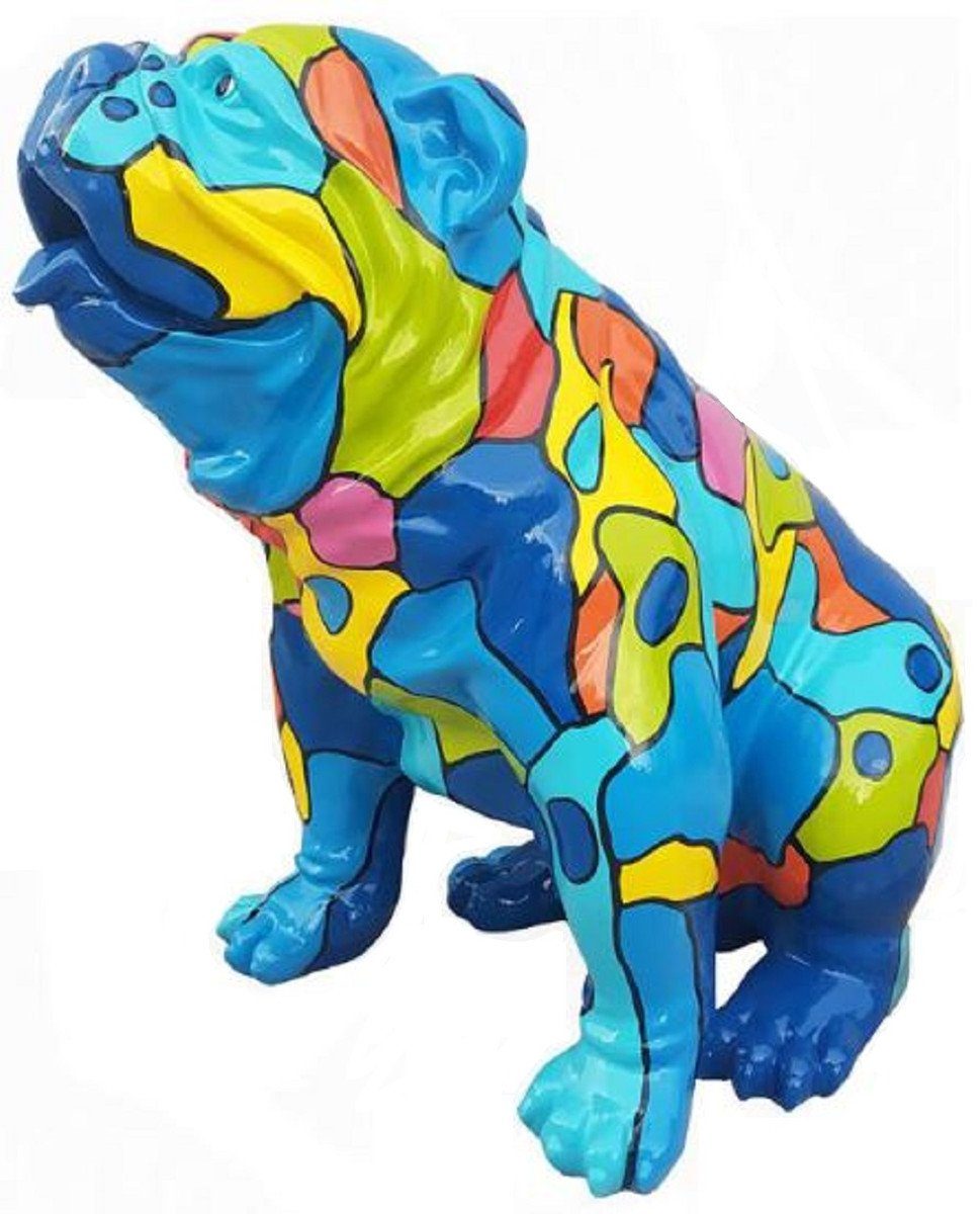 Casa Padrino Skulptur Designer Dekofigur Hund Bulldogge Blau / Mehrfarbig 67 x H. 70 cm - Wetterbeständige Garten Terrassen Wohnzimmer Deko Skulptur