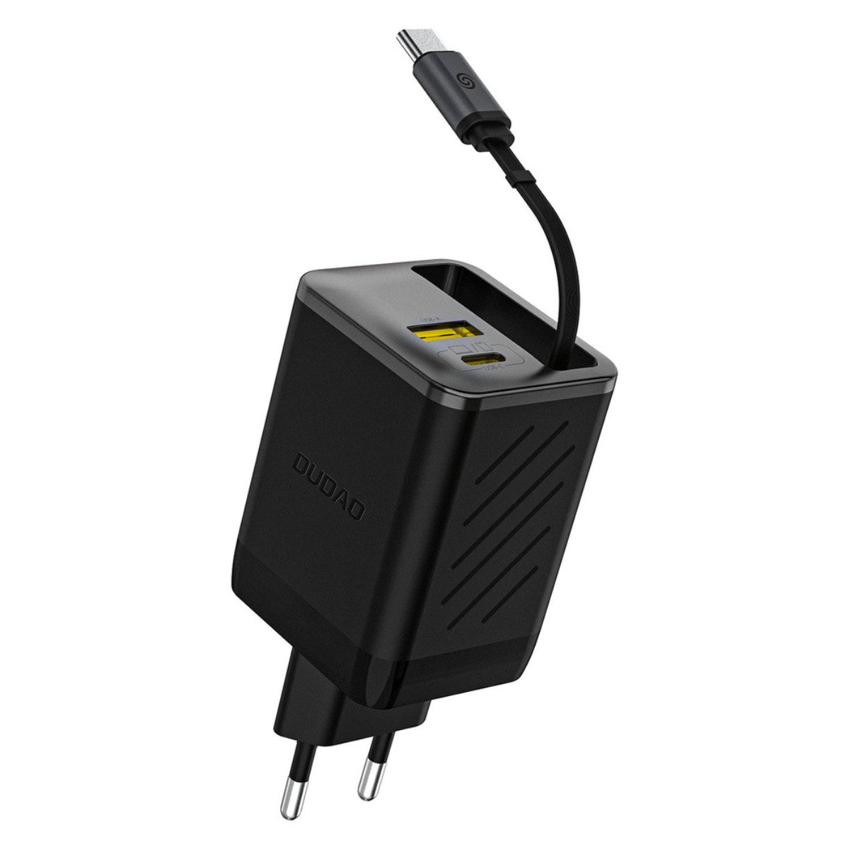 Dudao A67EU USB-Ladegerät (3000 mA, Einzelgerät, GaN 67W Ladegerät mit integriertem USB-C Kabel und 9-fach Schutzsystem)