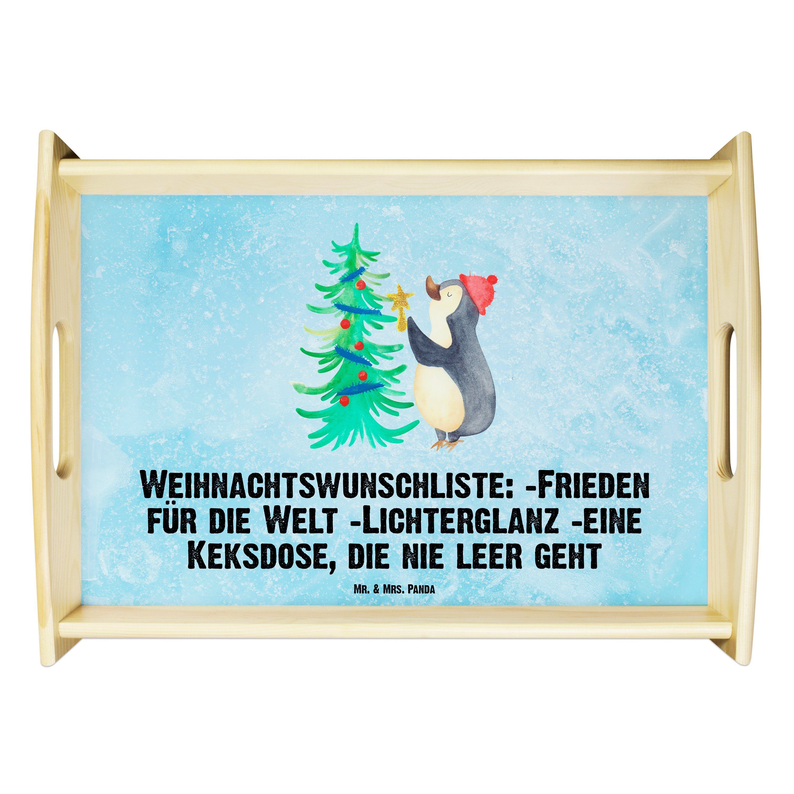 Mr. & Mrs. Panda Tablett Pinguin Weihnachtsbaum - Eisblau - Geschenk, Advent, Weihnachten, Tab, Echtholz lasiert, (1-tlg)