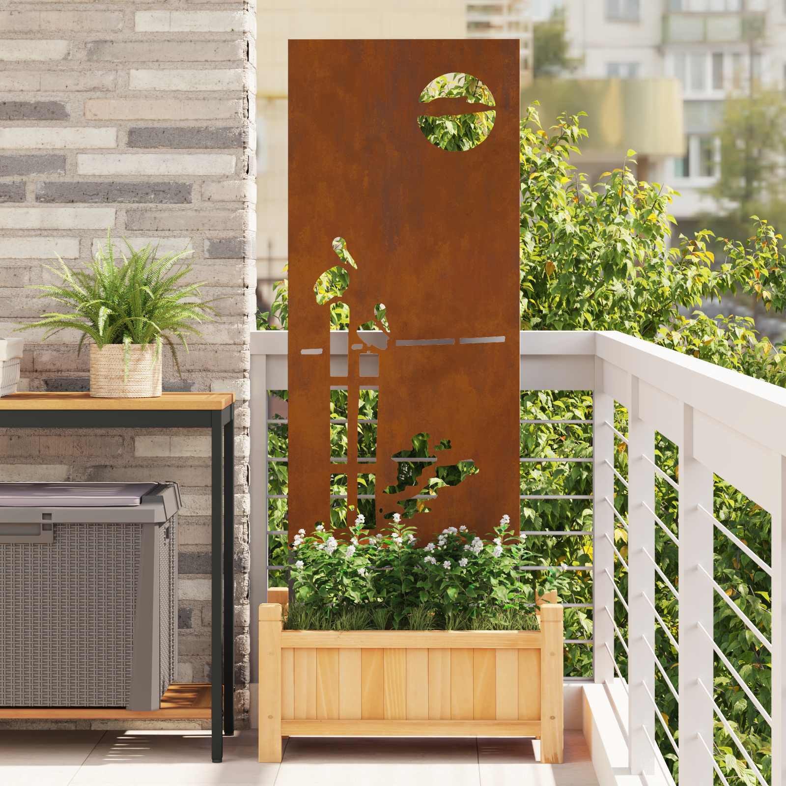 vidaXL Wandbild Garten Sichtschutz-Leinwand Rostig 50 x 140 cm Wetterfeststahl, (1 St)