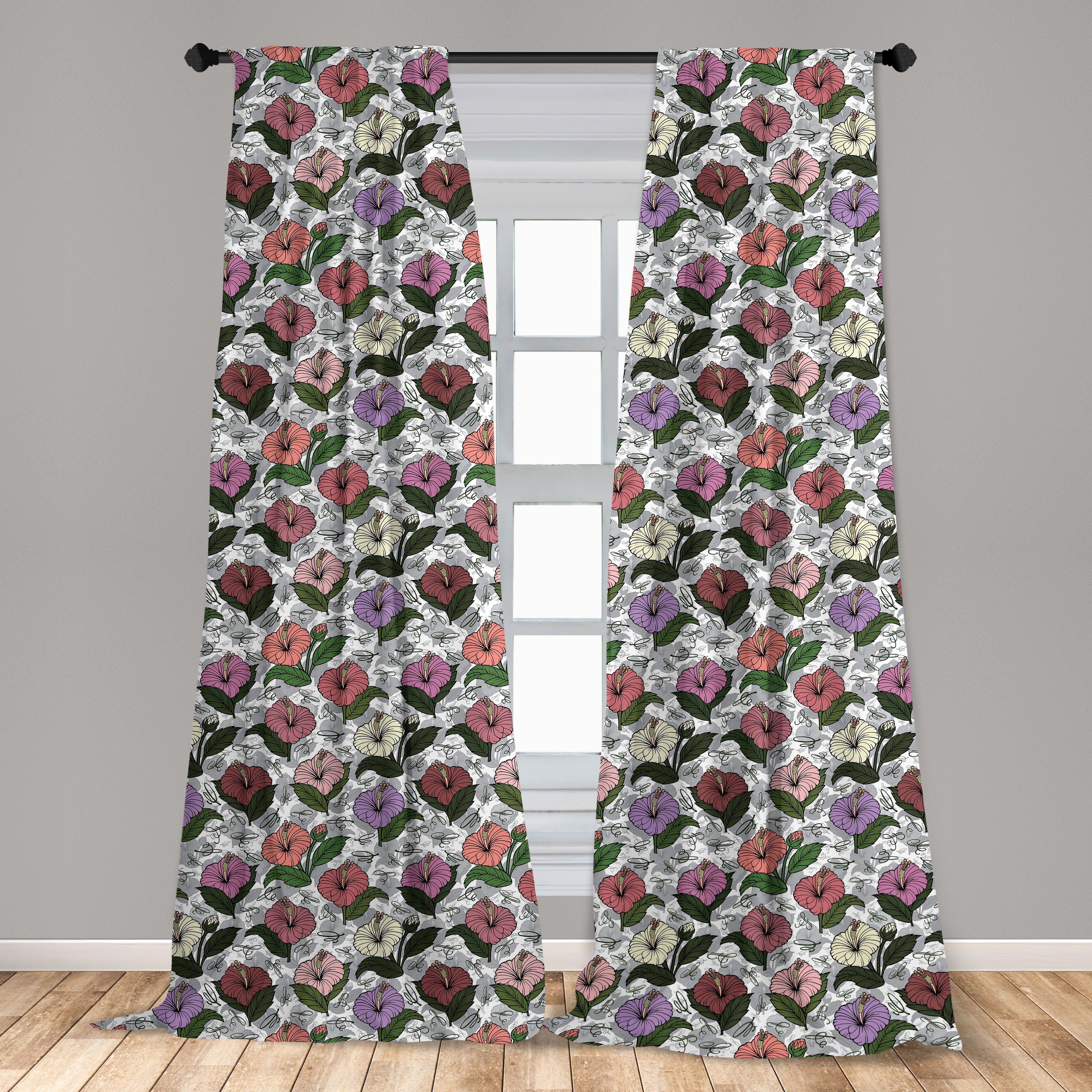 Abakuhaus, Microfaser, für Gardine Vorhang Blumen Dekor, Frühlings-Hibiscus-Blumen-Kunst Wohnzimmer Schlafzimmer