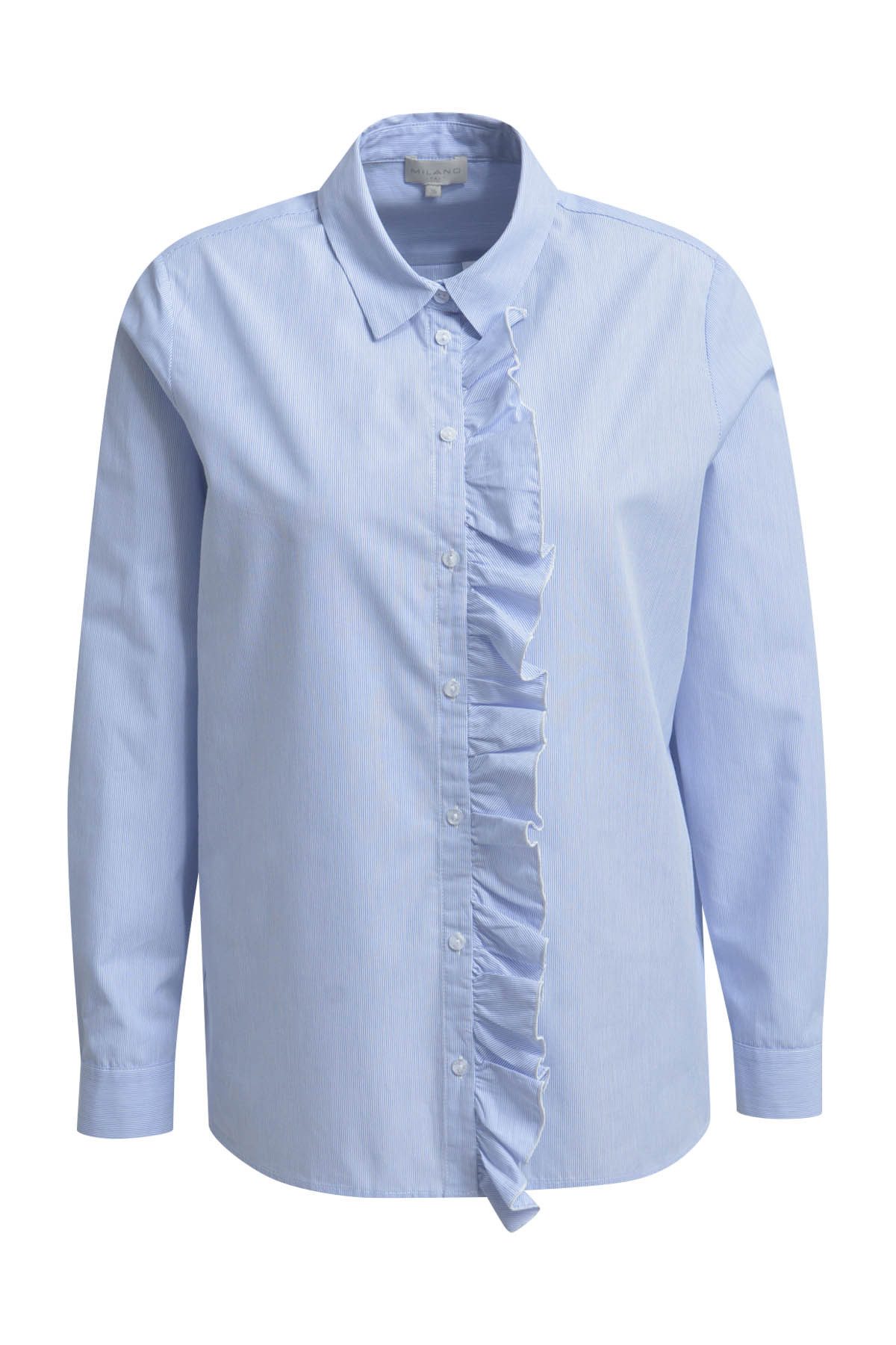 Milano Italy Kurzarmbluse shirt blouse w/ ruffle at placket 1/1 sleeve
