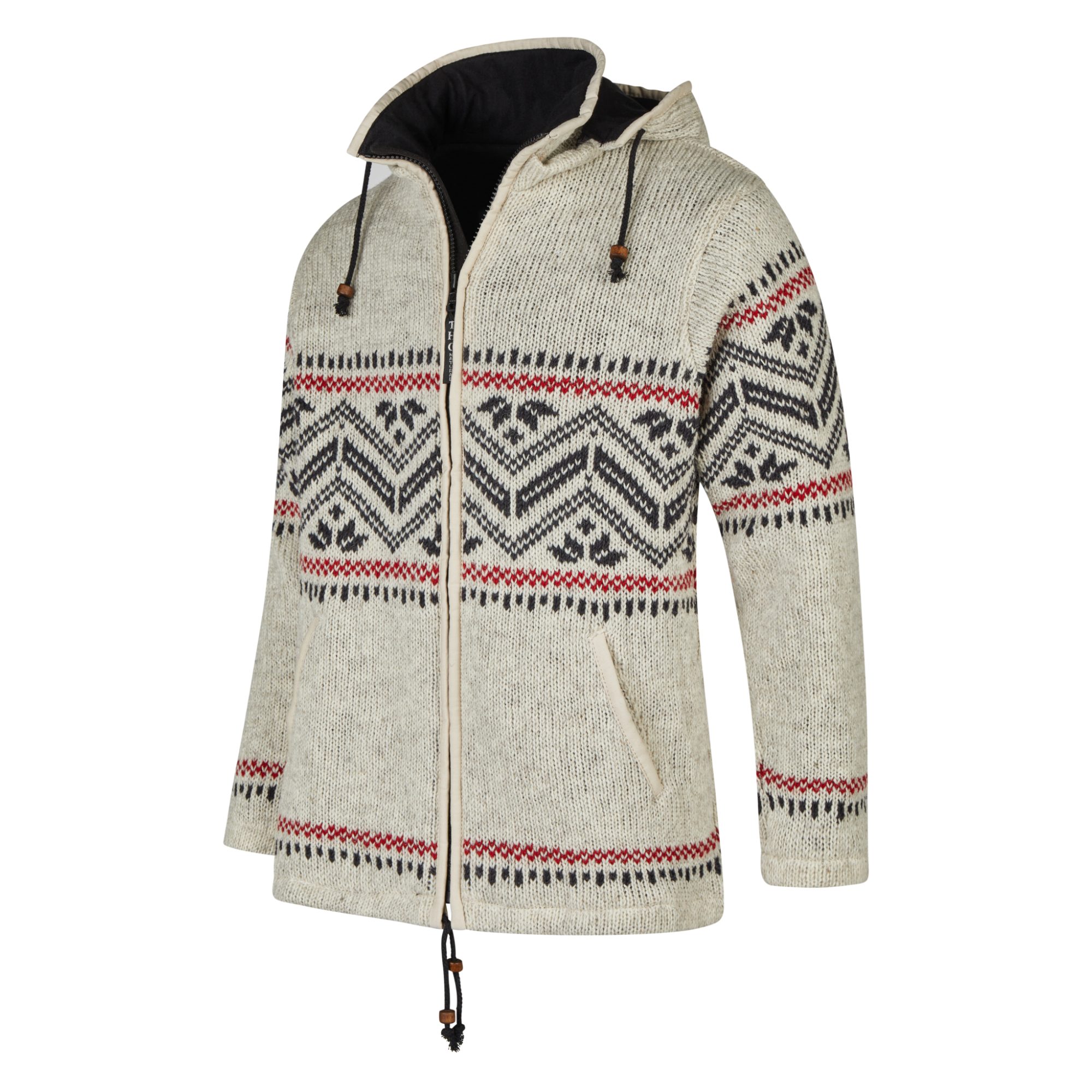 THC Natural Line Strickjacke THC Schafwollstrickjacke Baumwollfutter 858 (1 Stück, 1-tlg., 1 Stück) abnehmbare Kapuze