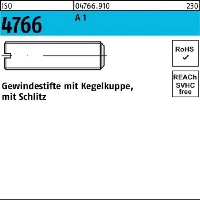 Reyher Gewindebolzen 100er Pack Gewindestift ISO 4766 Kegelkuppe/Schlitz M8x 30 A 1 25 Stü