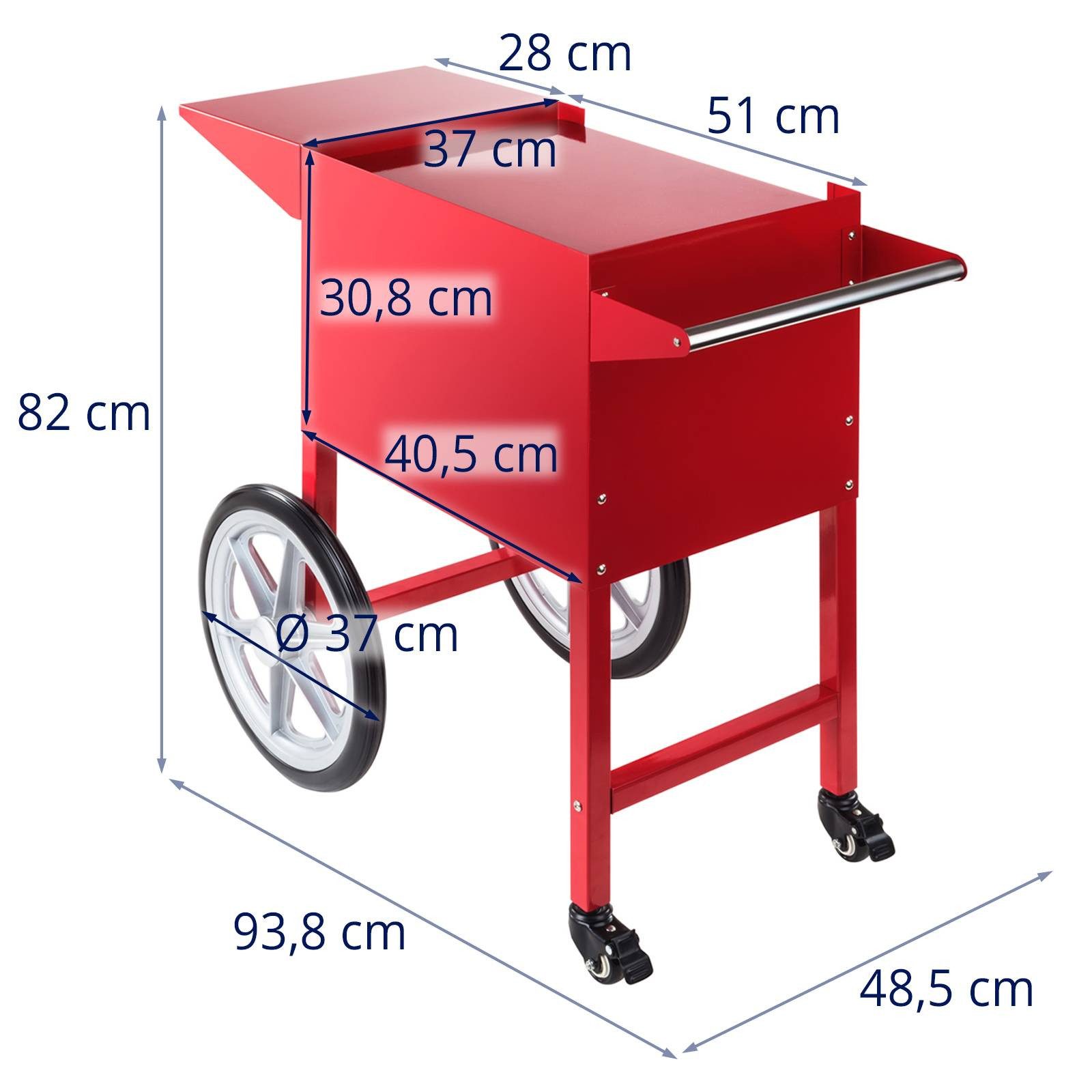 Royal Catering Popcornmaschine Popcornwagen für Popcornmaker Arbeitsfläche 37 x 51 cm Popcorntrolley