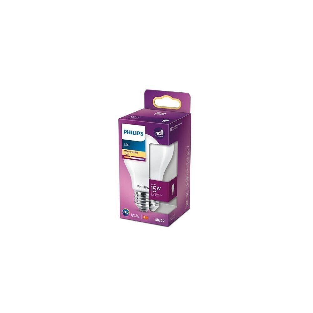 Philips LED-Leuchtmittel Philips LED E27 A60 1,5W = 15W 150lm 230V Warmweiß 2700K, E27, Warmweiß