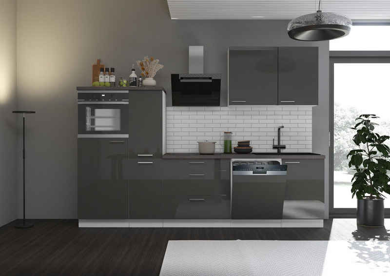 Küchen-Preisbombe Küchenzeile Lara Grau + Weiß 280 cm Küche Einbauküche Küchenblock Singleküche