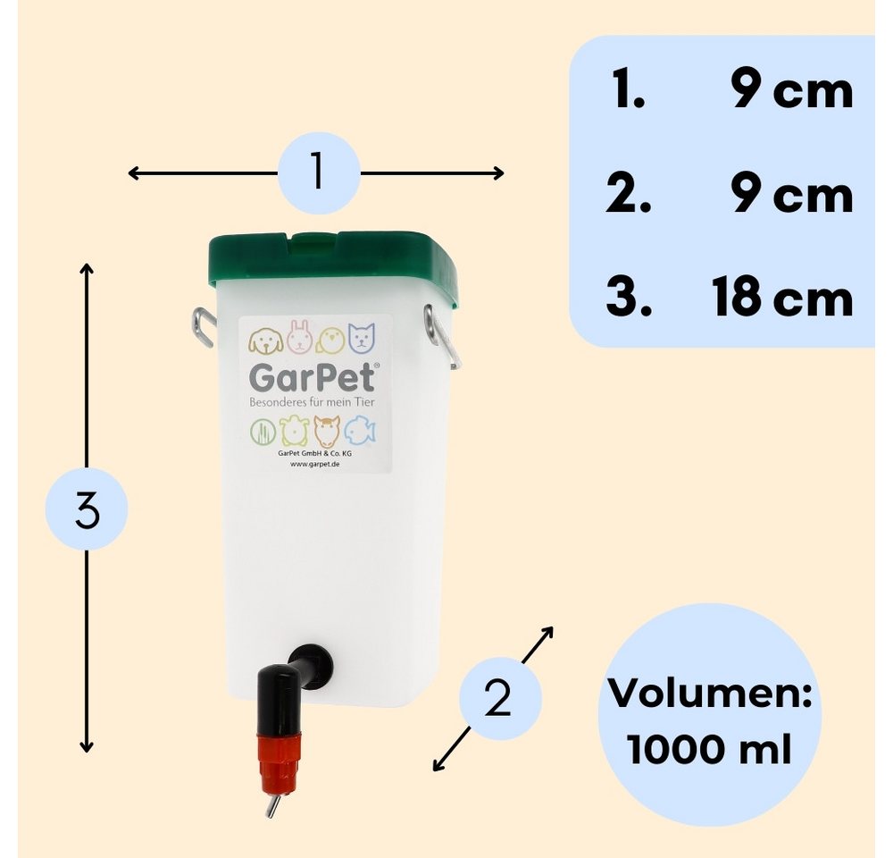 Thumbnail - GarPet Wasserspender 2x Nippeltränke 1000 ml Kükentränke Trinkflasche Kaninchen Hamster 0.5 l