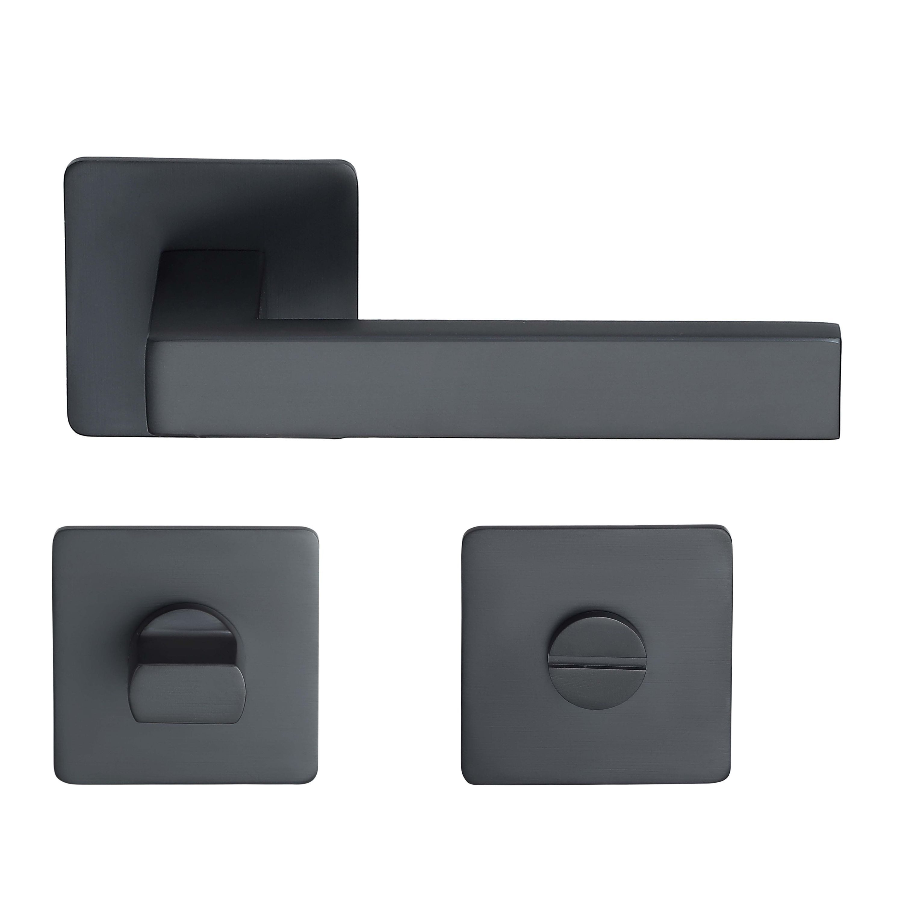 MeinTürgriff Drückergarnitur Trento Schwarz Flachrosette Türgriff eckig Ros günstig online kaufen