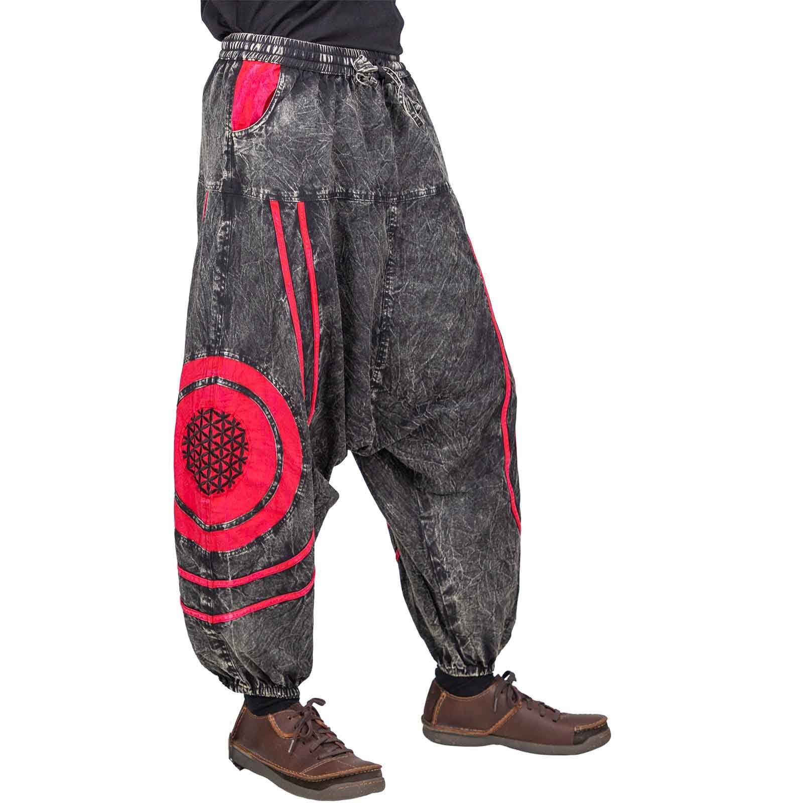 Baggy / Blume Baumwolle Hippie Rot Haremshose Lebens Haremshose MAGIE Pants Stonewashed KUNST des UND Schwarz