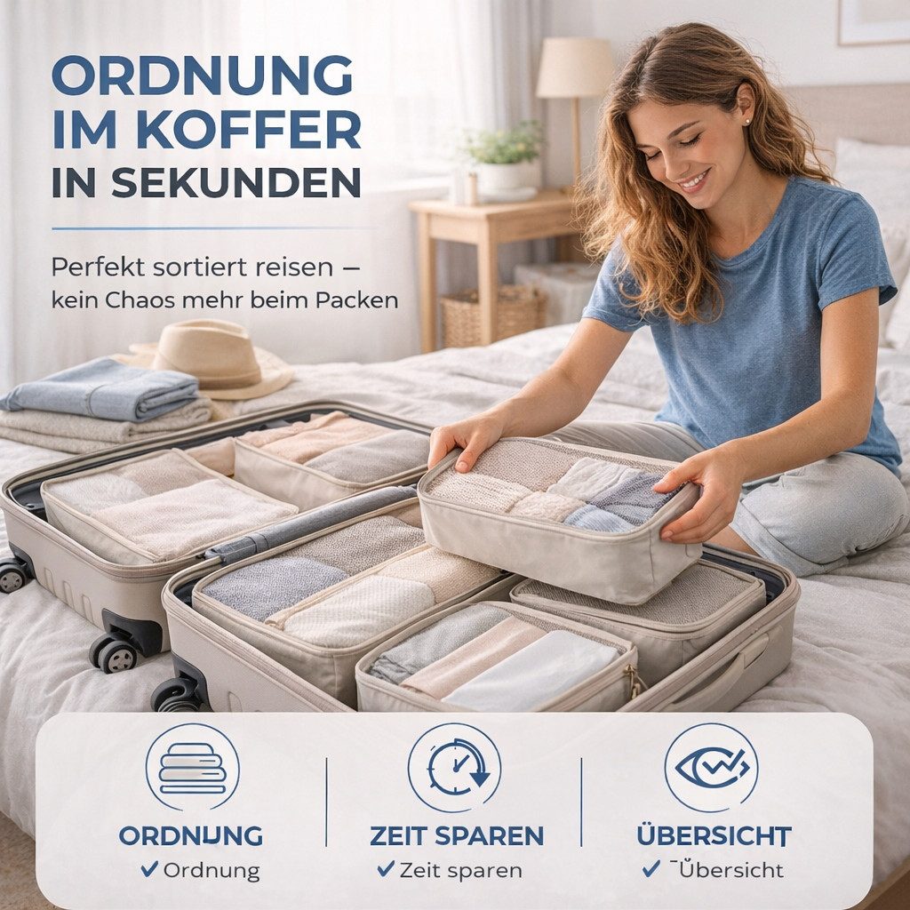 Travelfreund® Kofferorganizer 8er Set Kofferorganizer mit Kosmetiktasche und Packtaschen (Set, 8-tlg., 8x Packtaschen), Faltbar / Verstaubar / Wasserabweisend