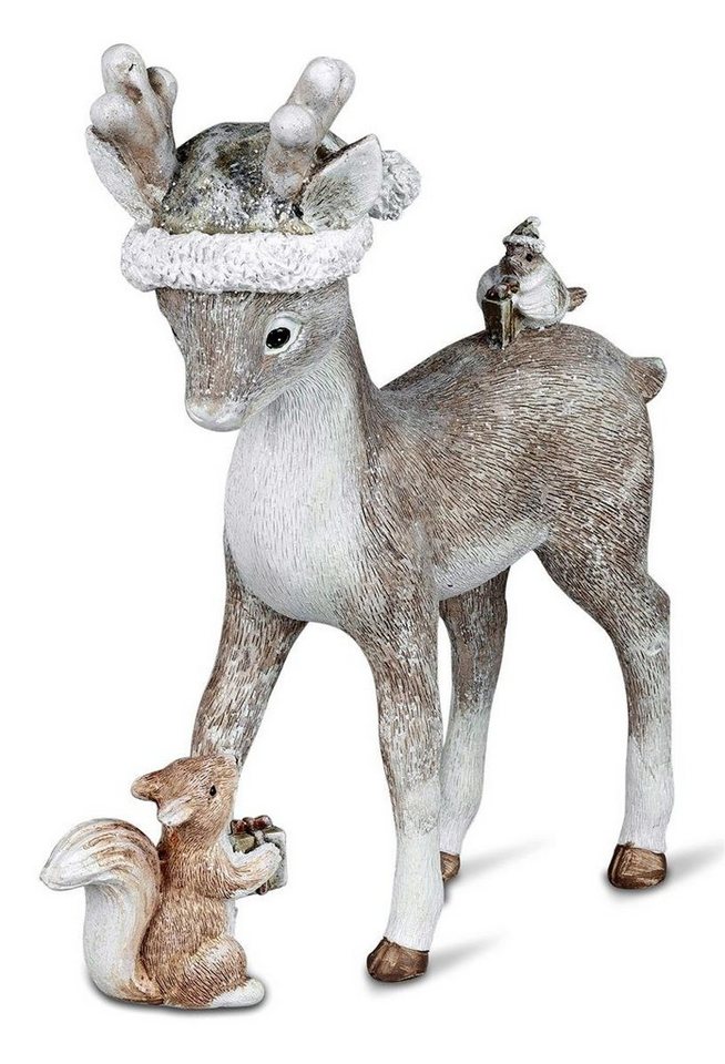 dekojohnson Weihnachtsfigur Deko-Hirsch Deko-Reh Rehkitz mit Mütze  20x7x25cm (kein Set, kein Set)