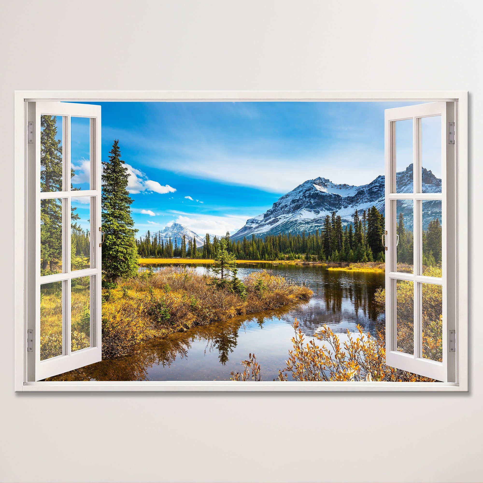 WallSpirit Leinwandbild "Fenster mit Aussicht", Berge, günstig online kaufen