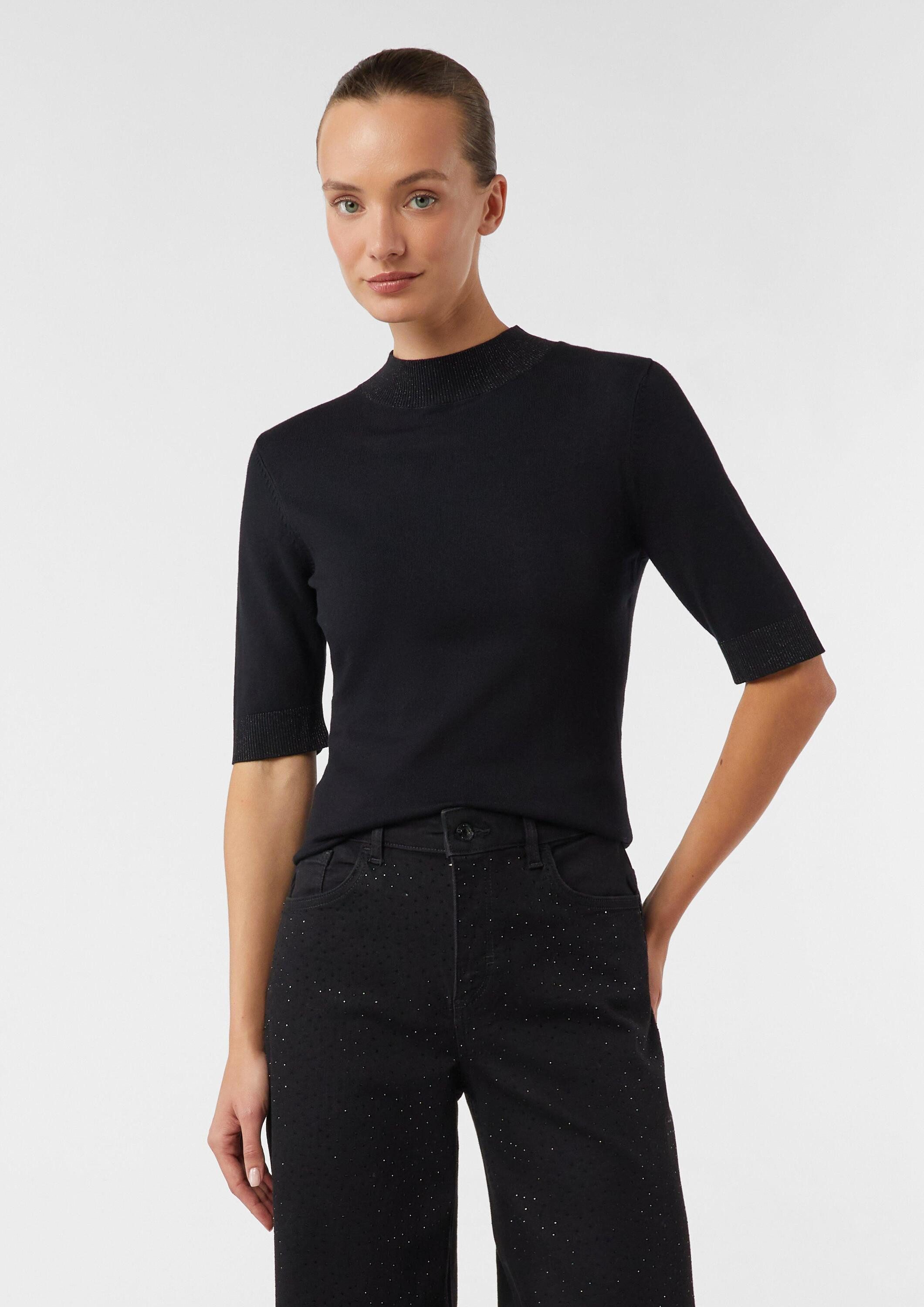 comma Kurzarmpullover Strickpullover Halbarm-Shirt mit Glitzergarn