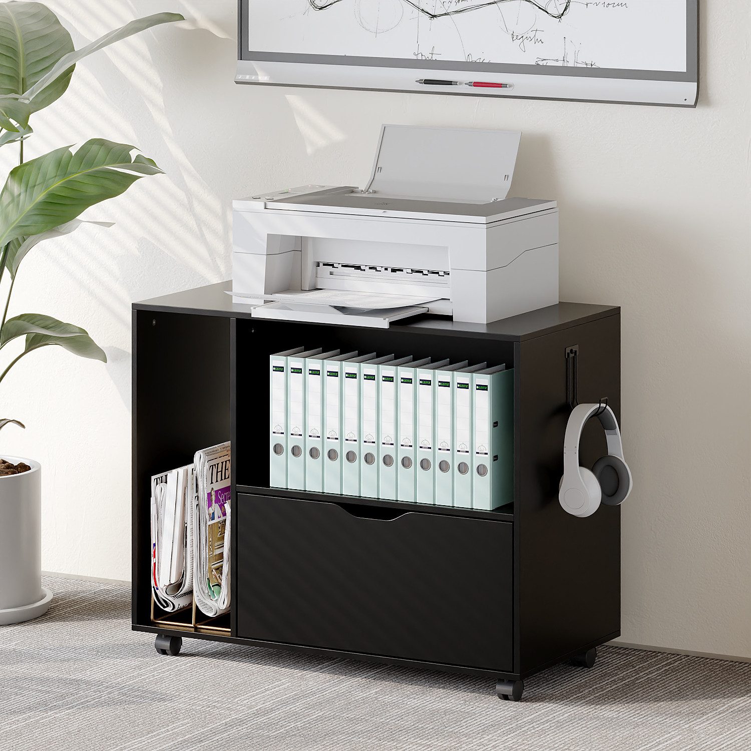 FUFU&GAGA Aktenschrank mit Rollen, Schwarz günstig online kaufen