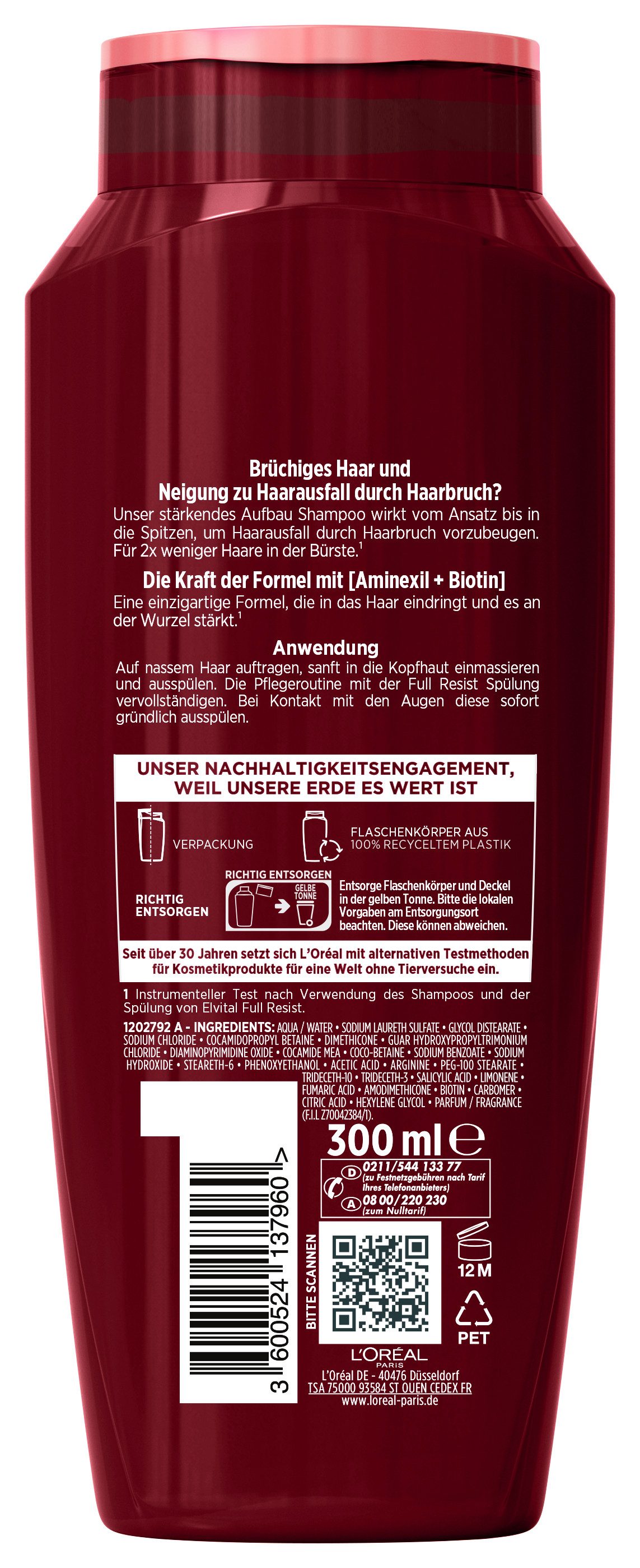 L'ORÉAL PARIS Haarshampoo L'Oréal Paris Elvital Full Resist Shampoo, Packung, 6-tlg., Reduziert Haarverlust durch Haarbruch und stärkt das Haar.