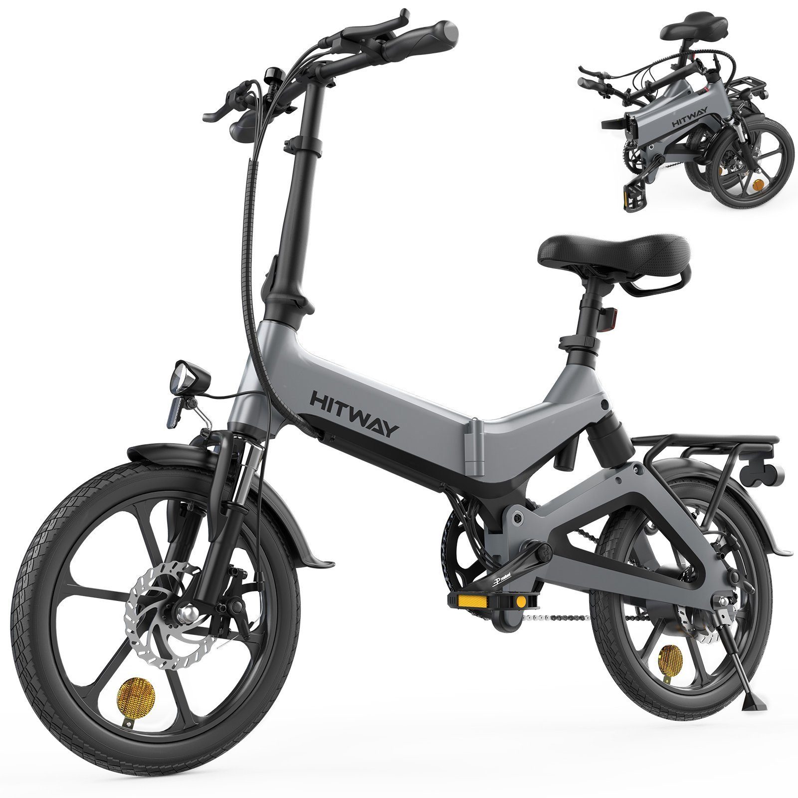 HITWAY E-Bike 16 Zoll, 250W Wartungsfreie bürstenlose Motor, 280 Wh Akku, Elektrofahrrad Klapprad Ebike Elektrofahrräder Faltrad