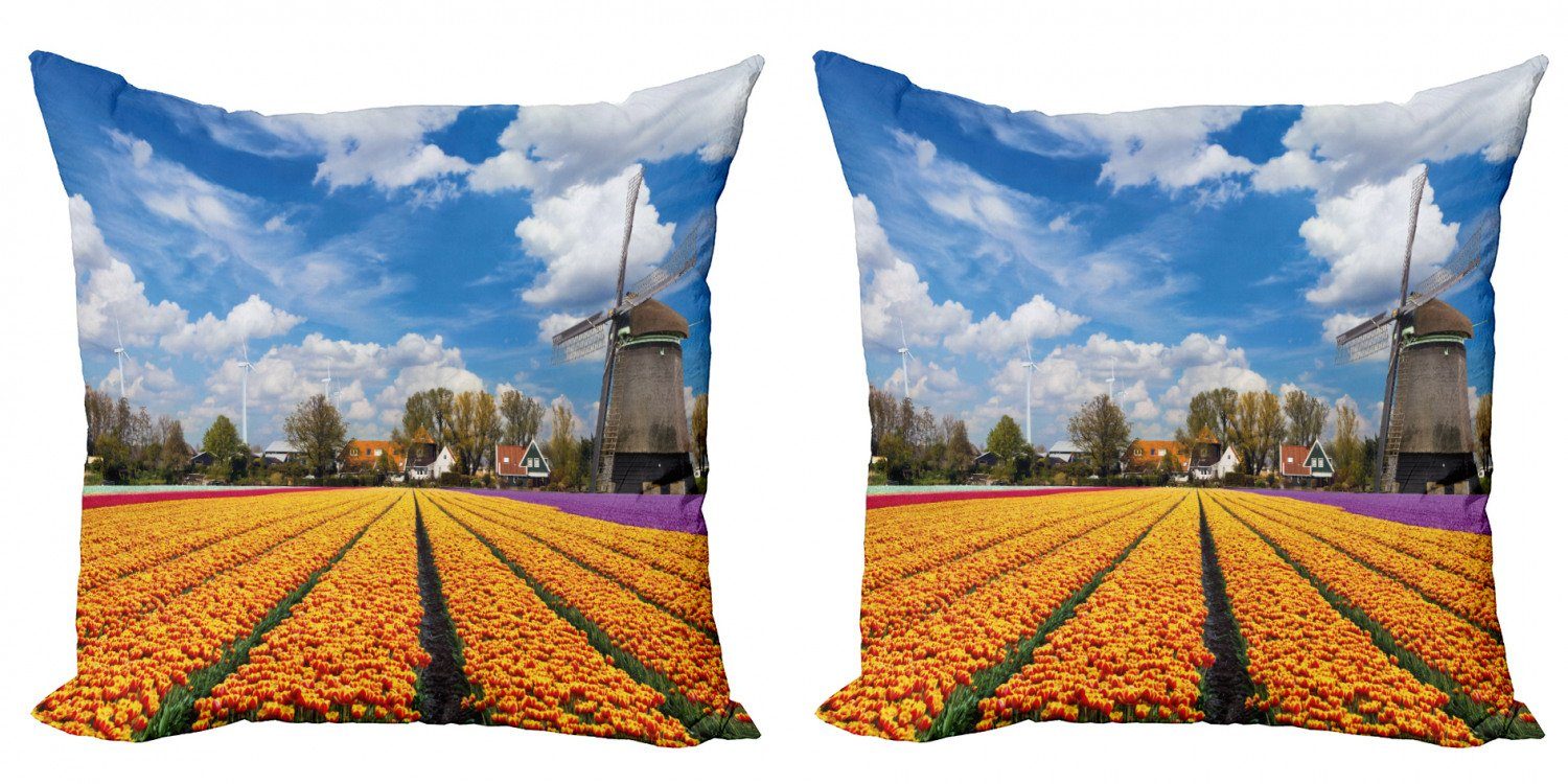 Rustic Kissenbezüge Modern Digitaldruck, Stück), (2 Accent Abakuhaus Häuser Windmühle Holland Doppelseitiger