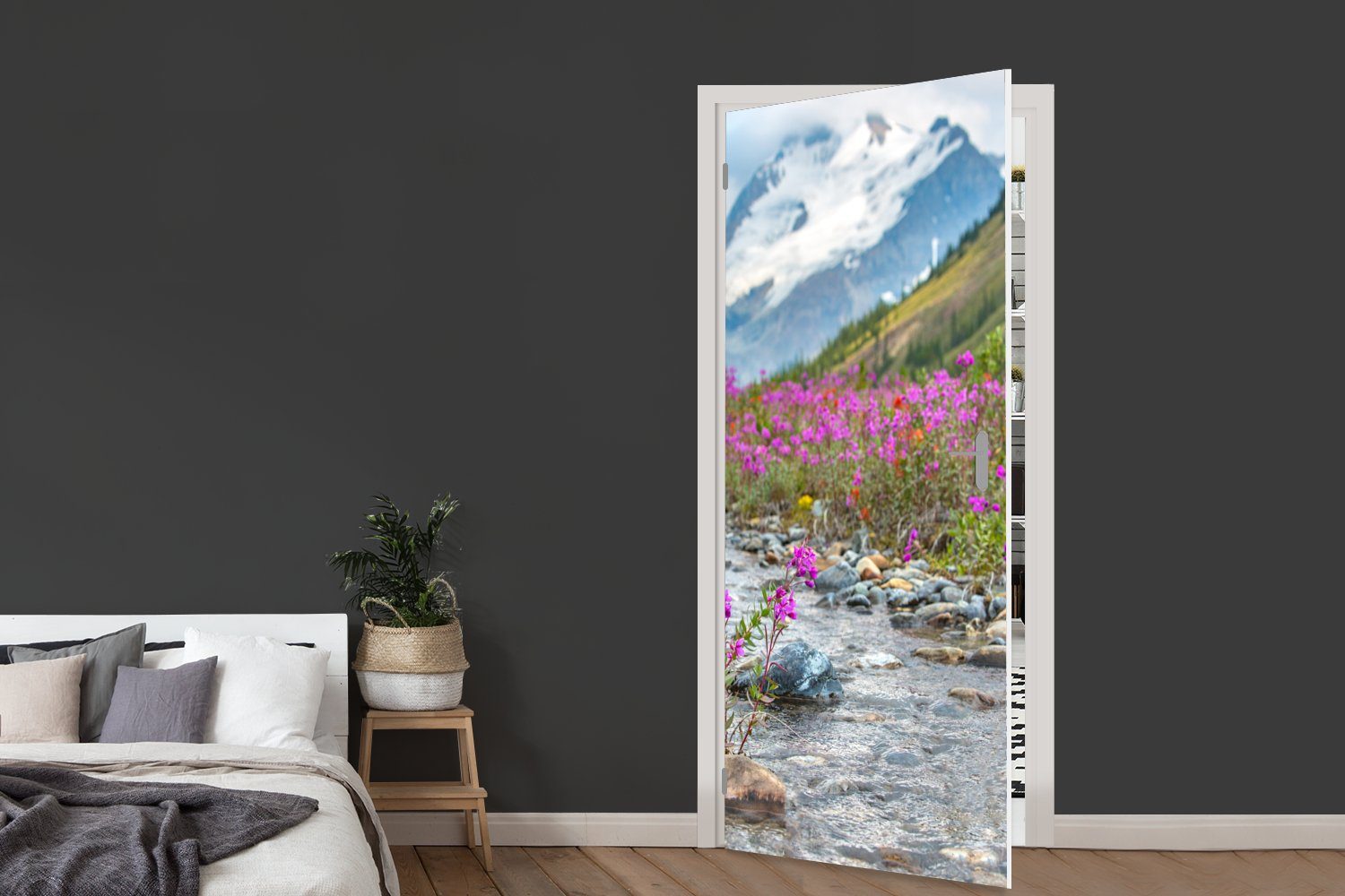 Blumen Türtapete für Tür, Matt, St), im Rosa Alberta, 75x205 Banff-Nationalpark, Fototapete bedruckt, Türaufkleber, (1 MuchoWow cm
