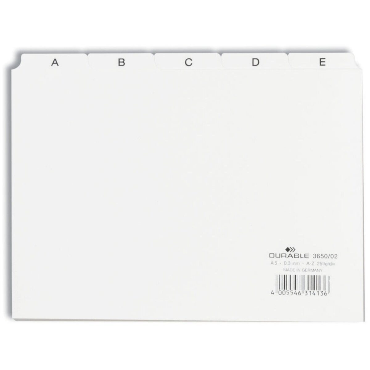 DURABLE Karteikasten Leitregister A-Z A5quer PP 25-teilig weiß