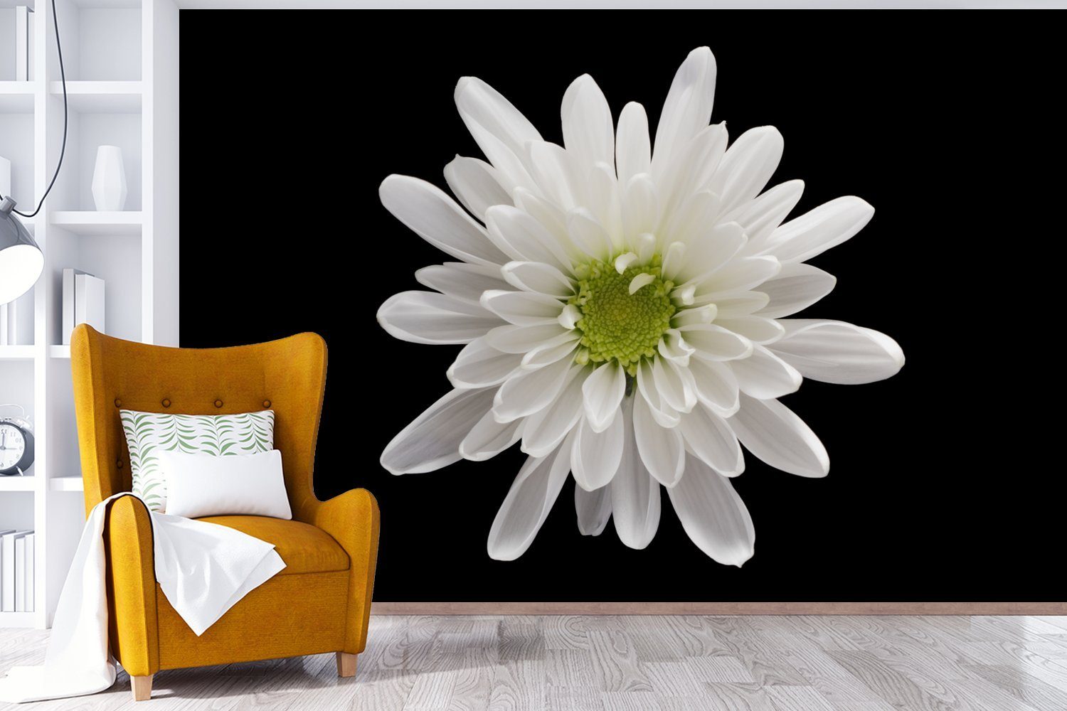 MuchoWow Fototapete Makro - Weiß für Matt, Wohnzimmer, - Wallpaper bedruckt, Blume, (6 St), Vinyl Kinderzimmer, Tapete Schlafzimmer