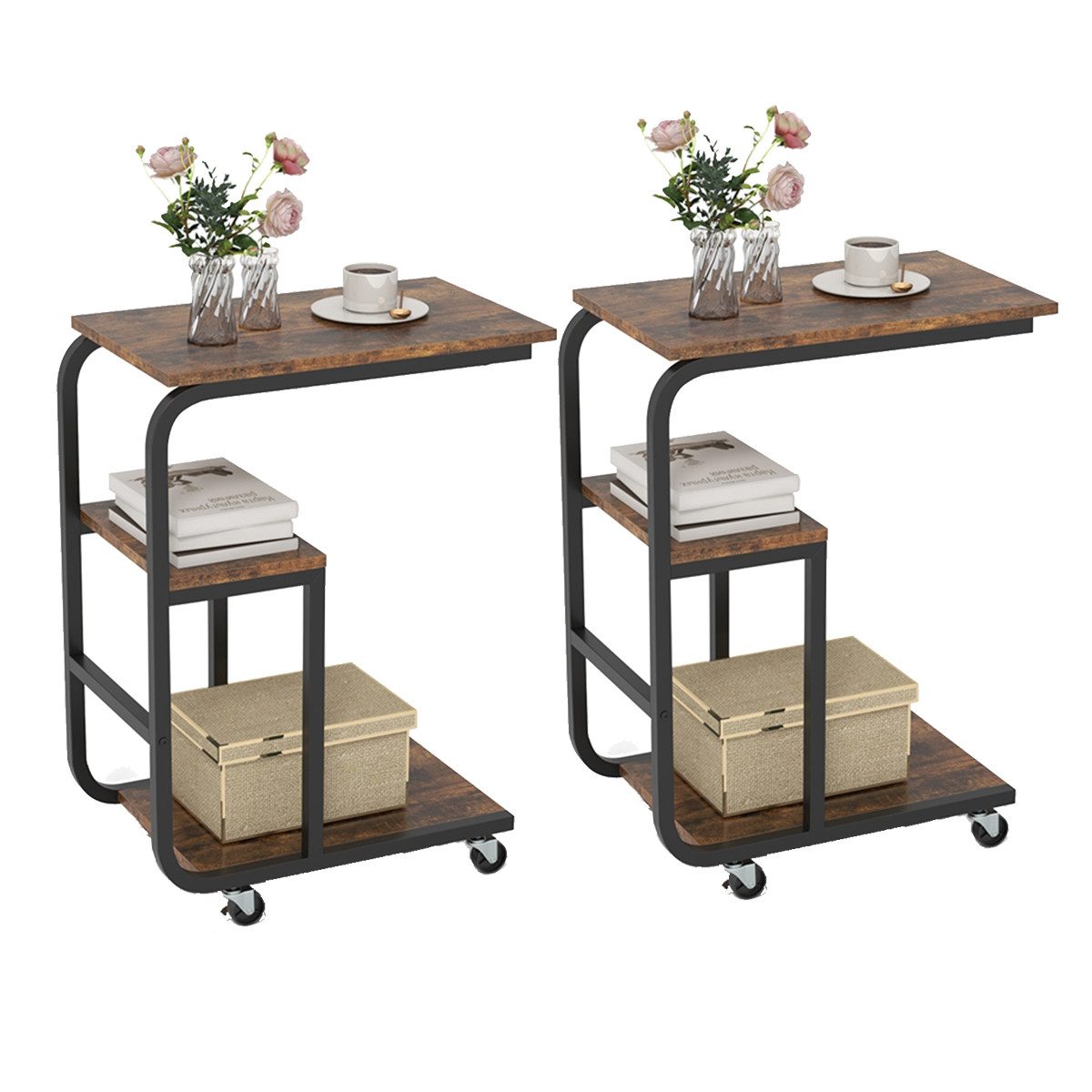 COSTWAY Beistelltisch (2-St), Laptoptisch mit Rollen, günstig online kaufen