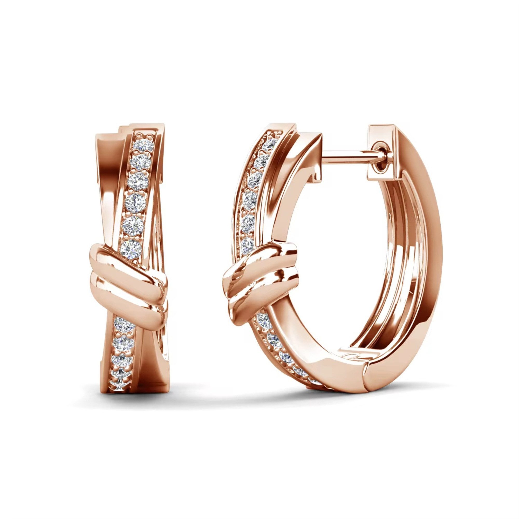 ROUGEMONT Paar Creolen Elegante Damen Creolen 1,8cm mit Zirkonia Besatz 18K Vergoldung, Extravagantes Design
