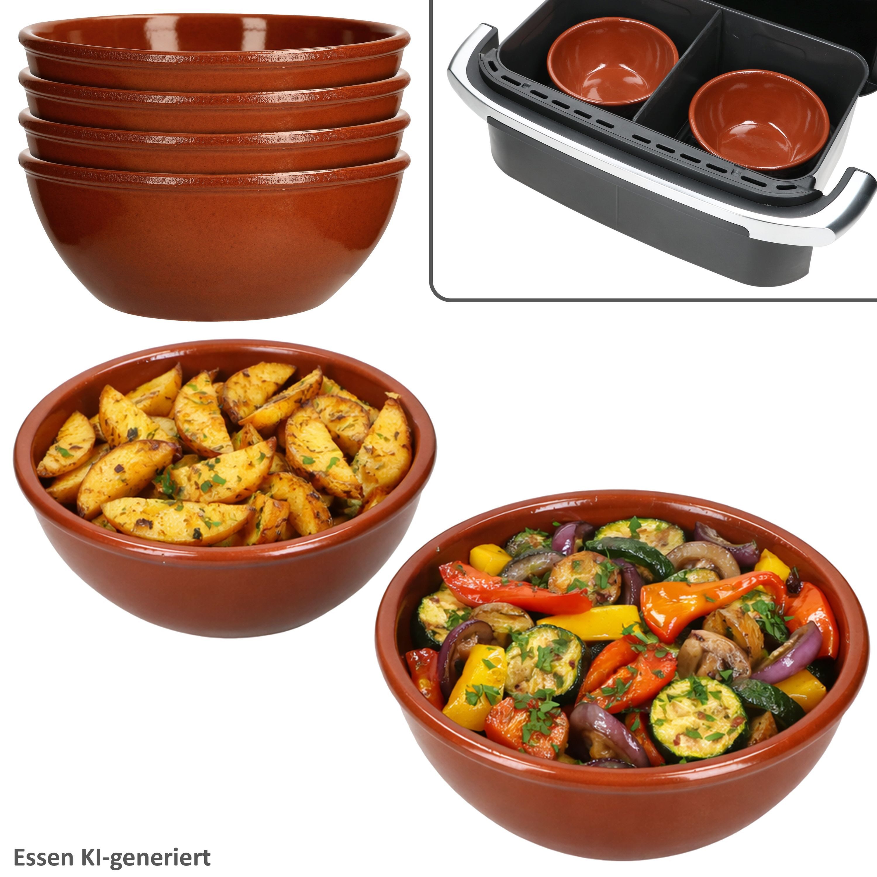 MamboCat Auflaufform MamboCat 6er Set Airfryer Ton-Schüsseln 16cm 450ml Bowl Kuchen Suppe, Ton